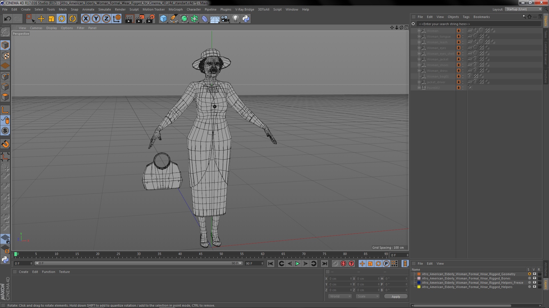 3D model Afro American Elderly Woman Formal Wear Rigged for Cinema 4D