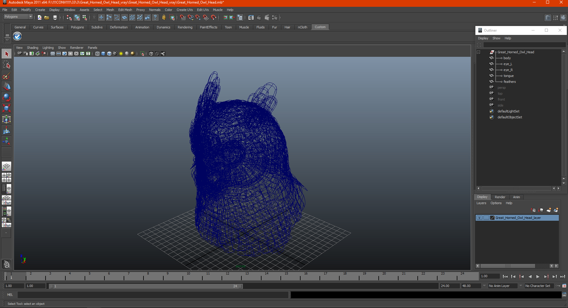 3D Great Horned Owl Head