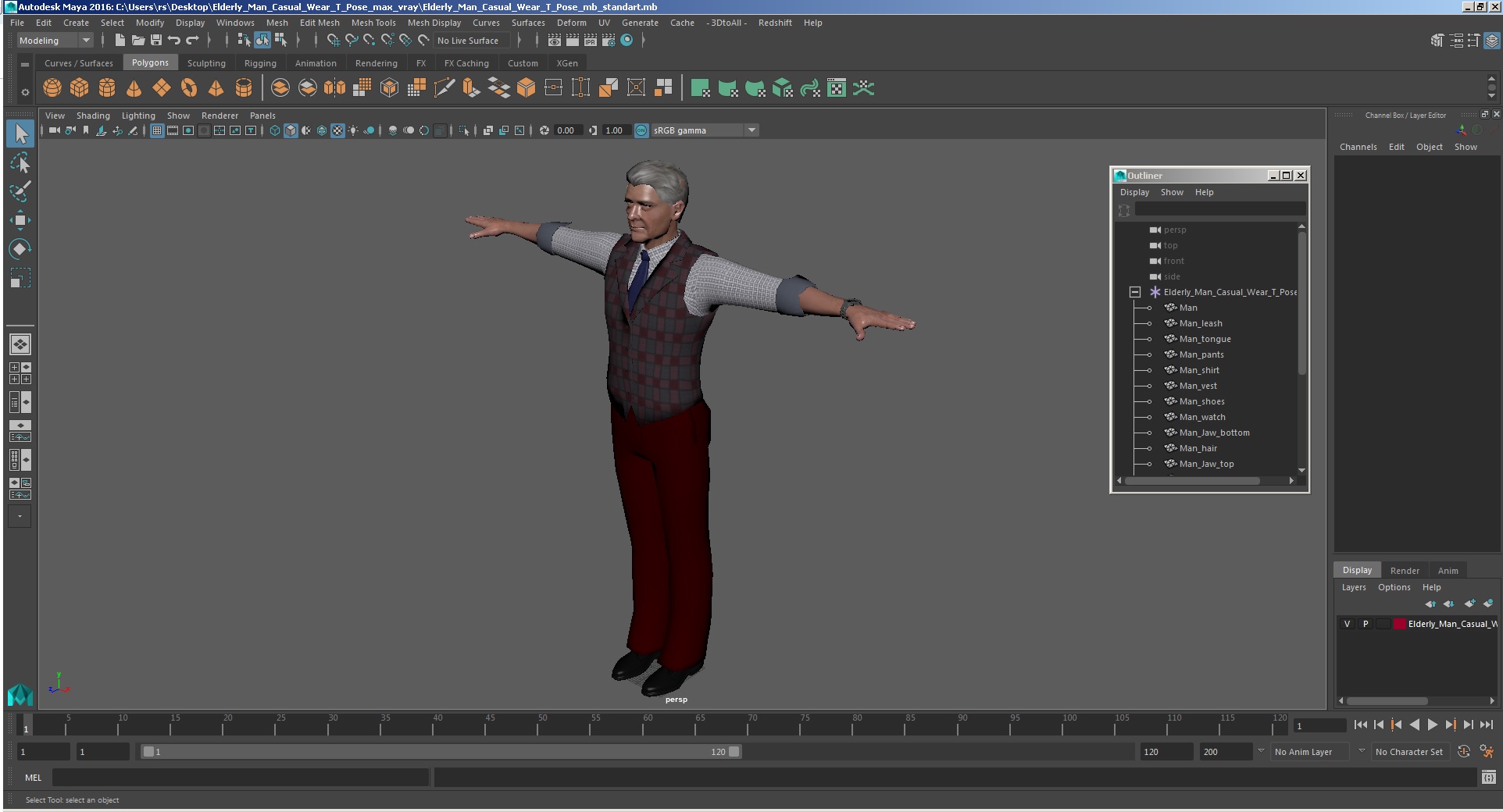 3D model Elderly Man Casual Wear T Pose