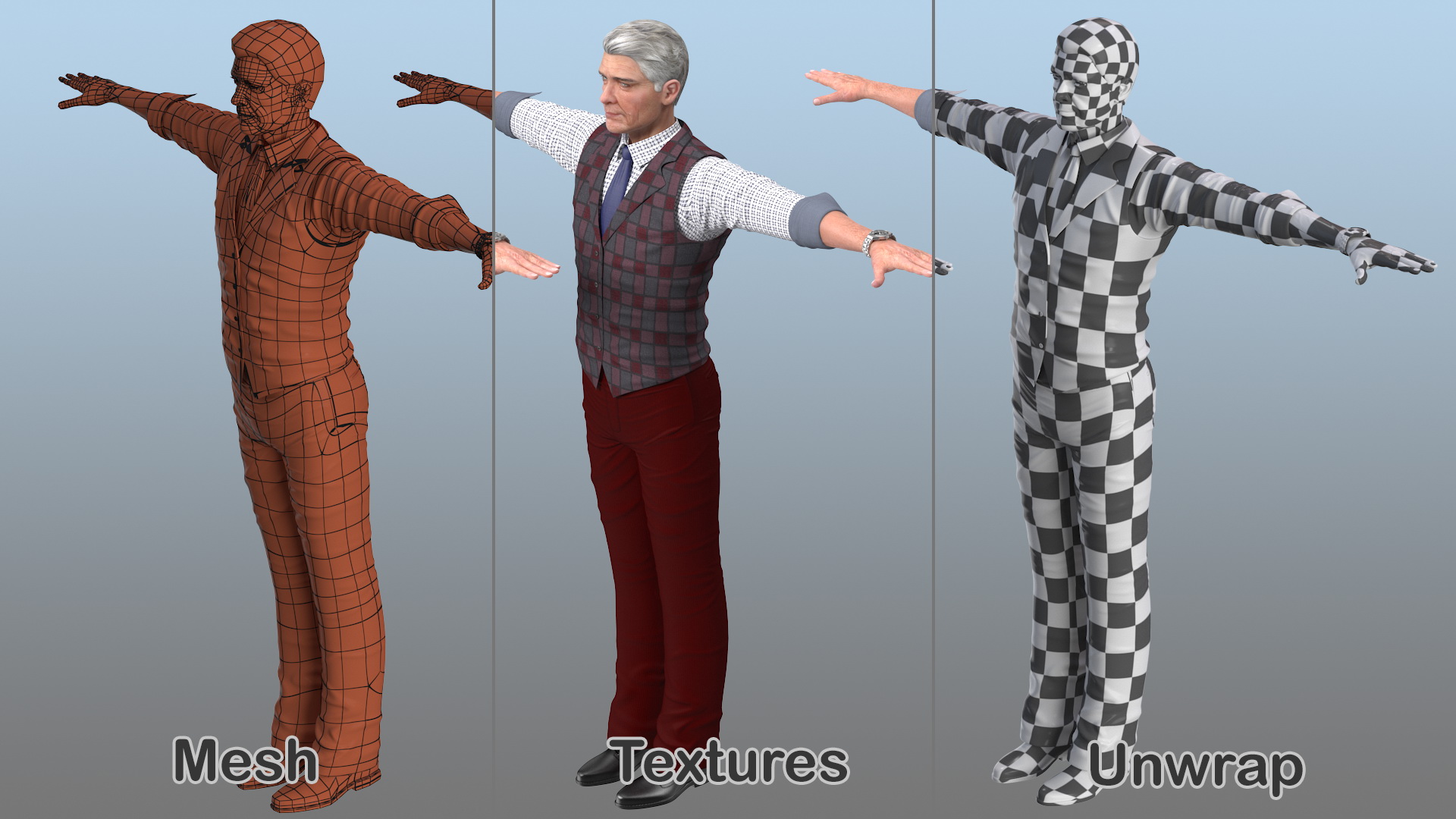 3D model Elderly Man Casual Wear T Pose