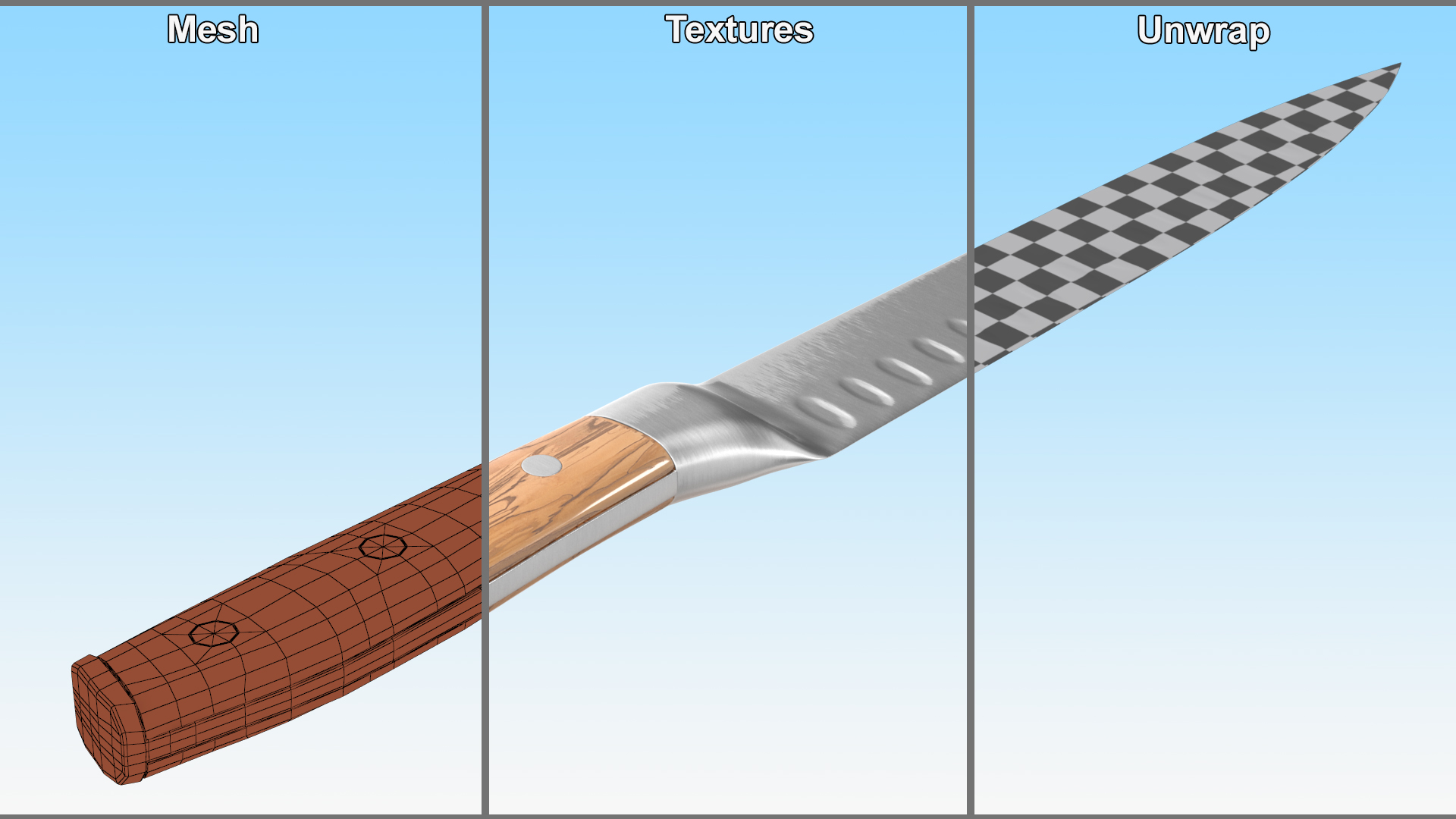 Carving Knife with Light-Colored Handle 3D model