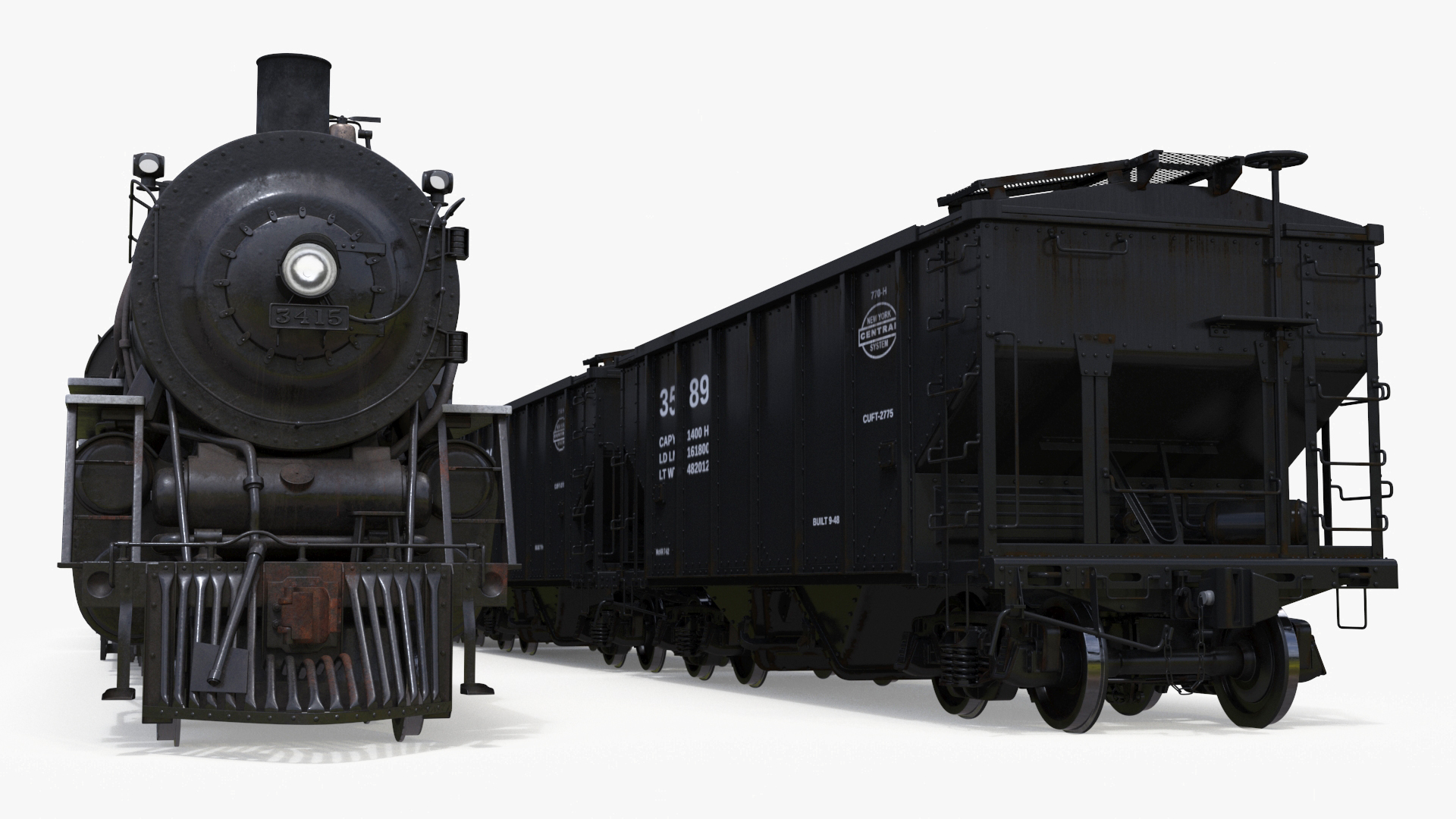Steam Engine with Covered Hopper Cars 3D