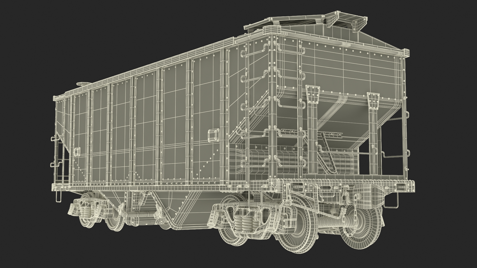 Steam Engine with Covered Hopper Cars 3D