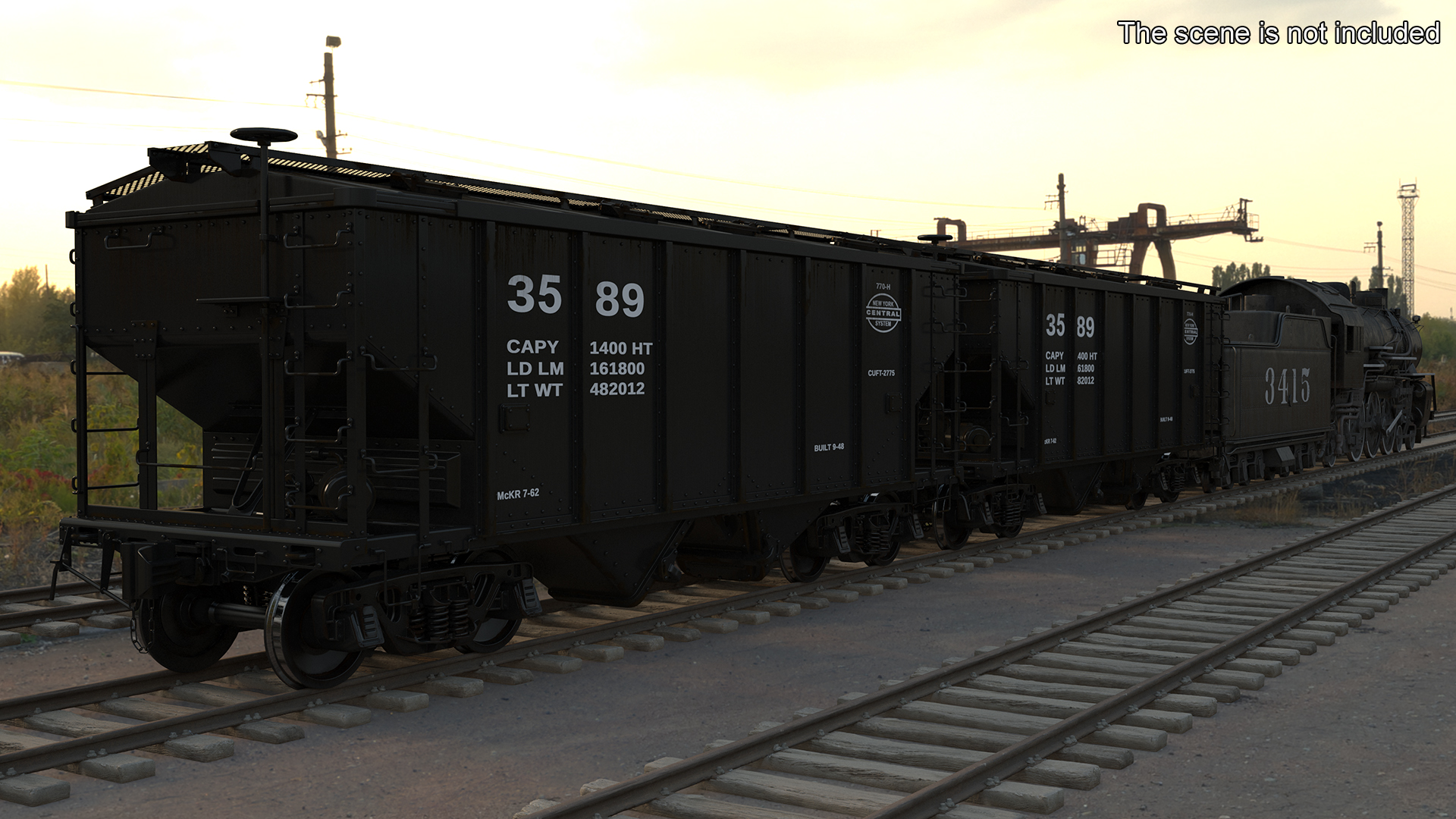 Steam Engine with Covered Hopper Cars 3D