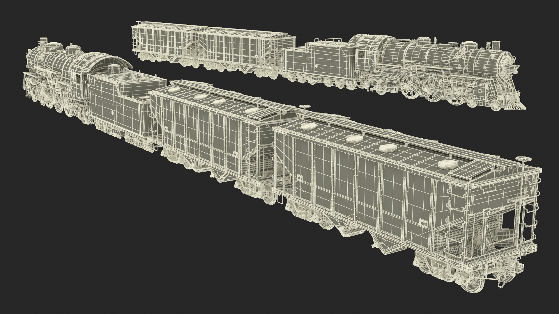 Steam Engine with Covered Hopper Cars 3D