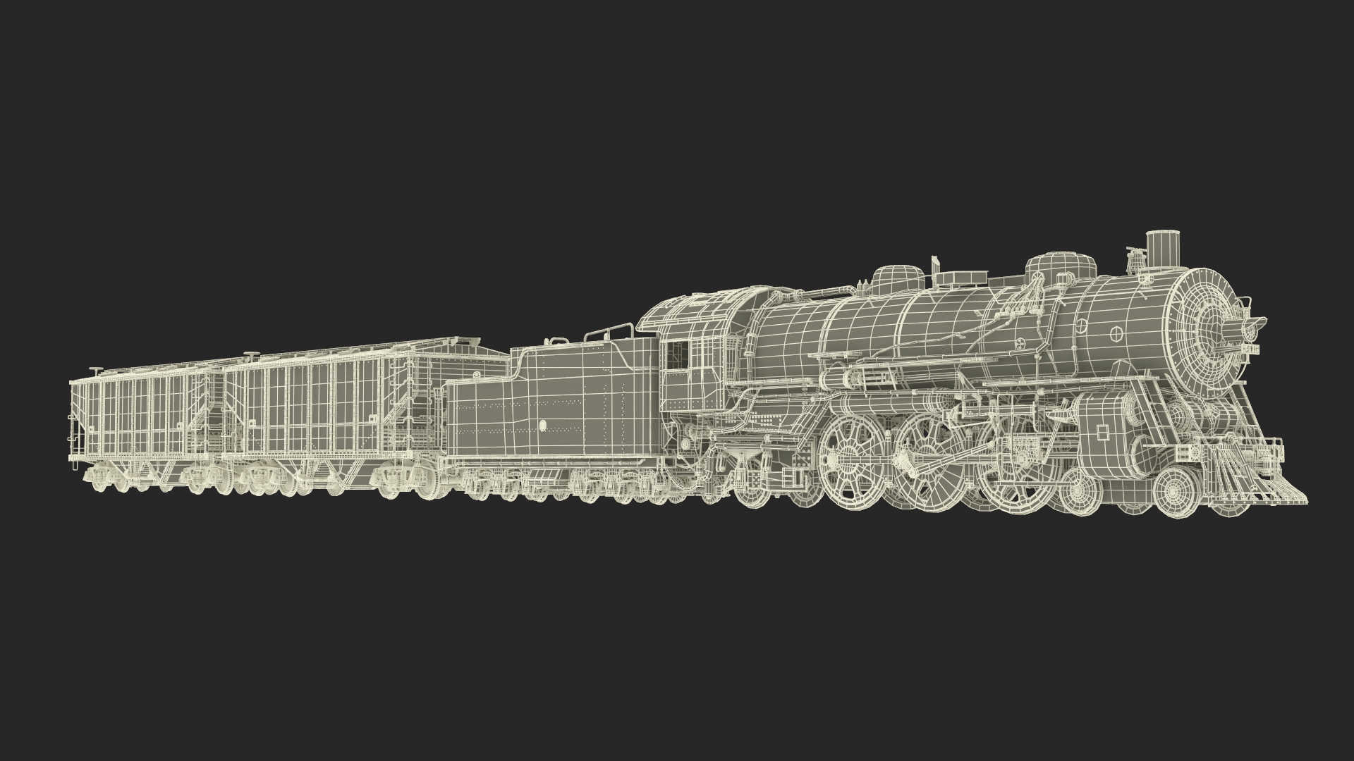 Steam Engine with Covered Hopper Cars 3D