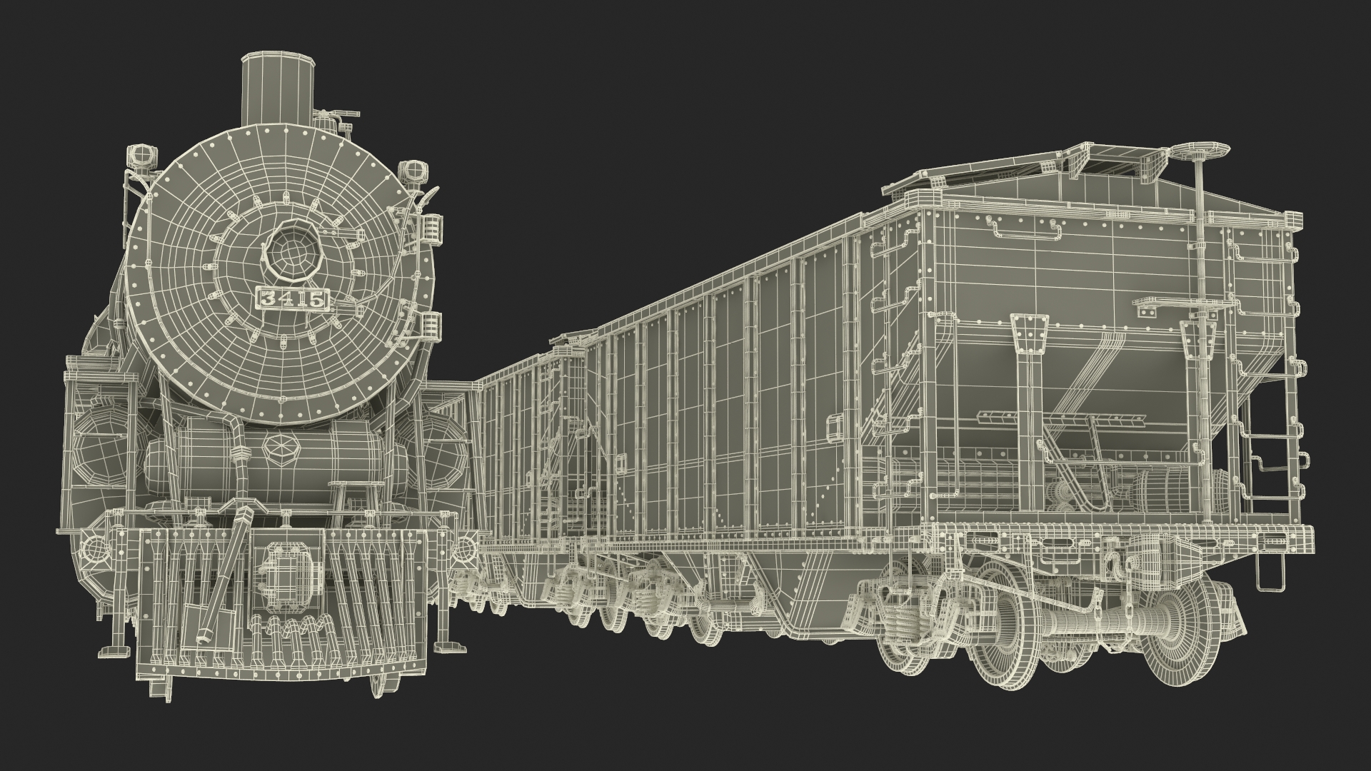 Steam Engine with Covered Hopper Cars 3D