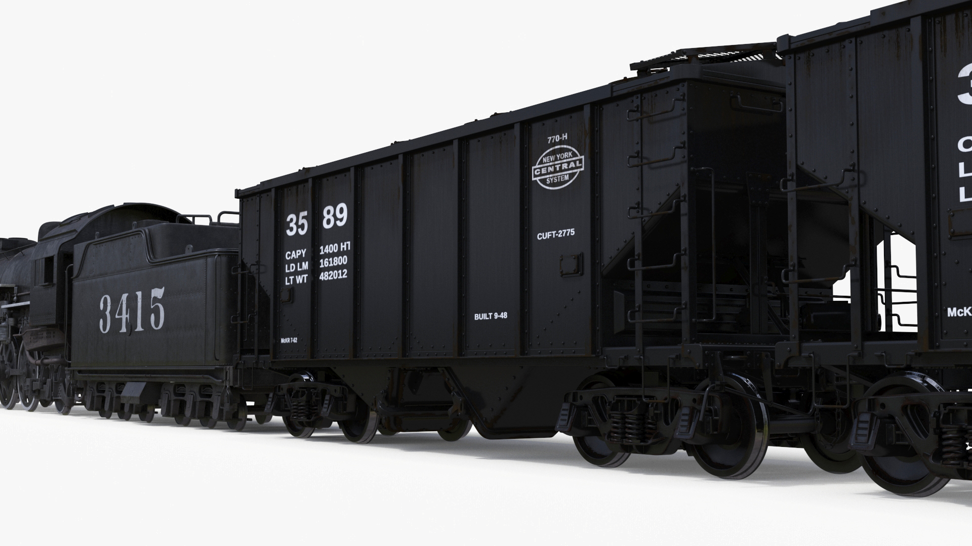 Steam Engine with Covered Hopper Cars 3D