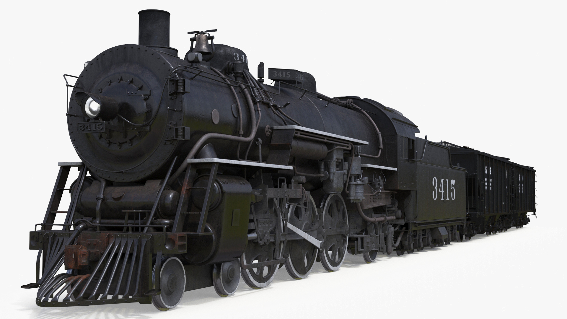 Steam Engine with Covered Hopper Cars 3D