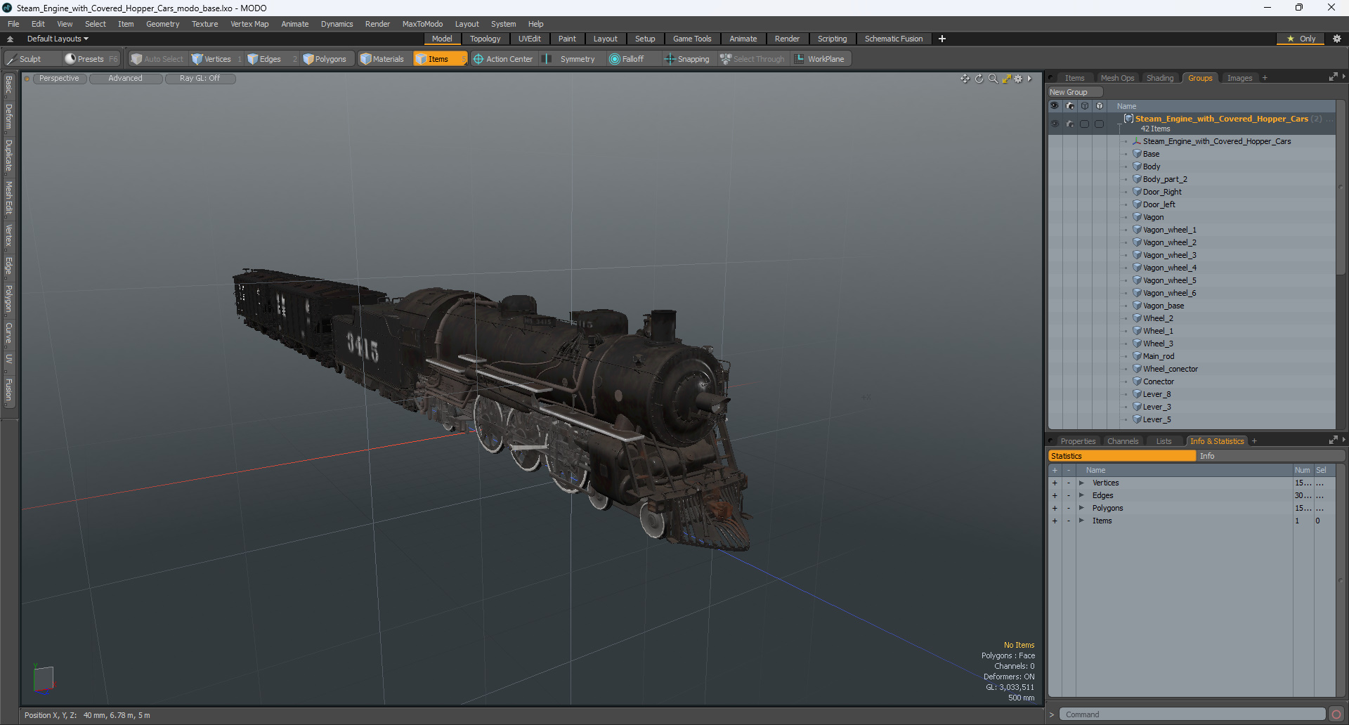 Steam Engine with Covered Hopper Cars 3D