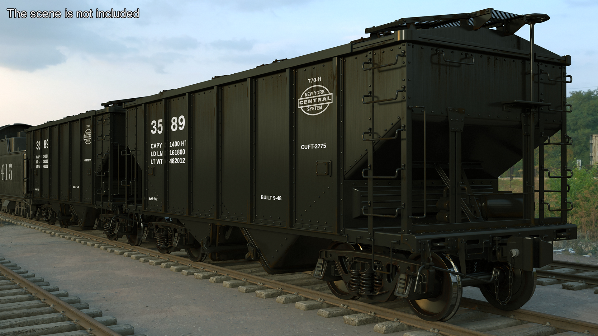 Steam Engine with Covered Hopper Cars 3D