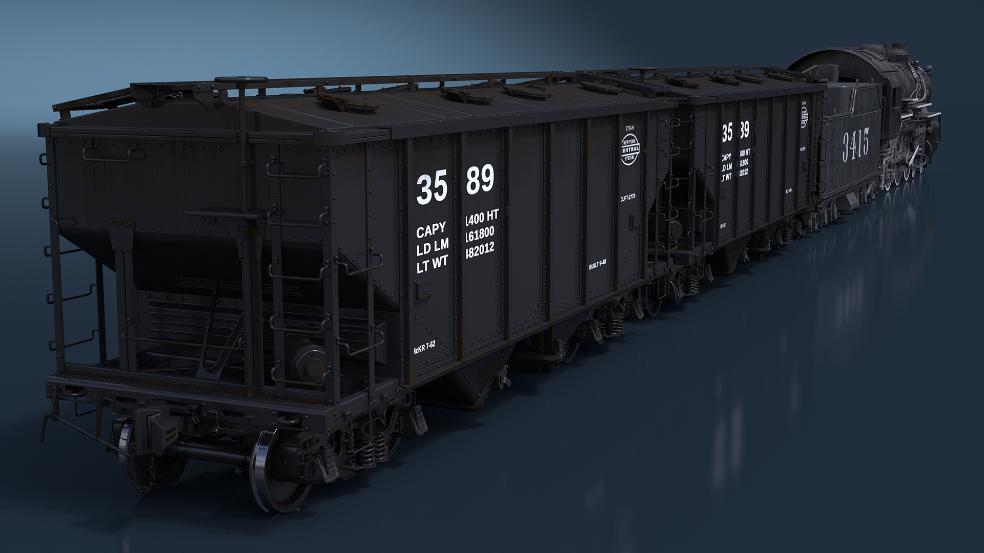 Steam Engine with Covered Hopper Cars 3D