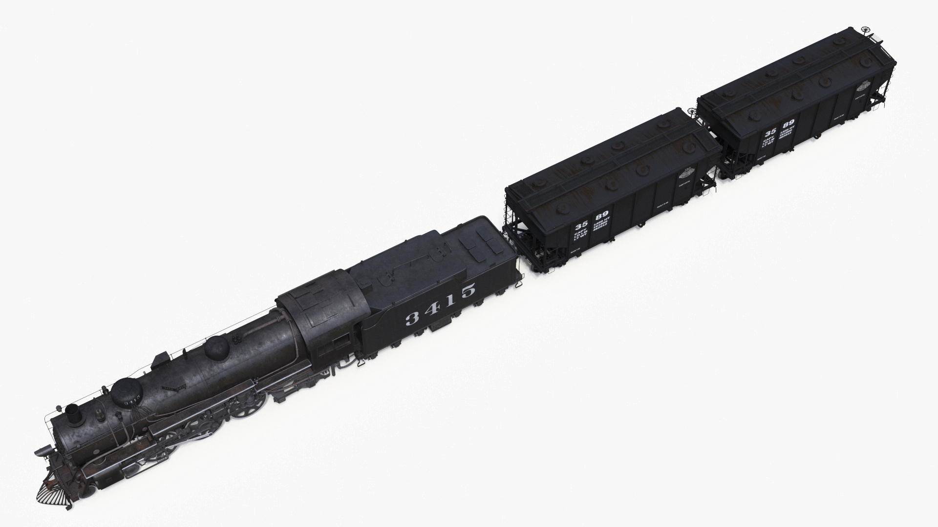 Steam Engine with Covered Hopper Cars 3D