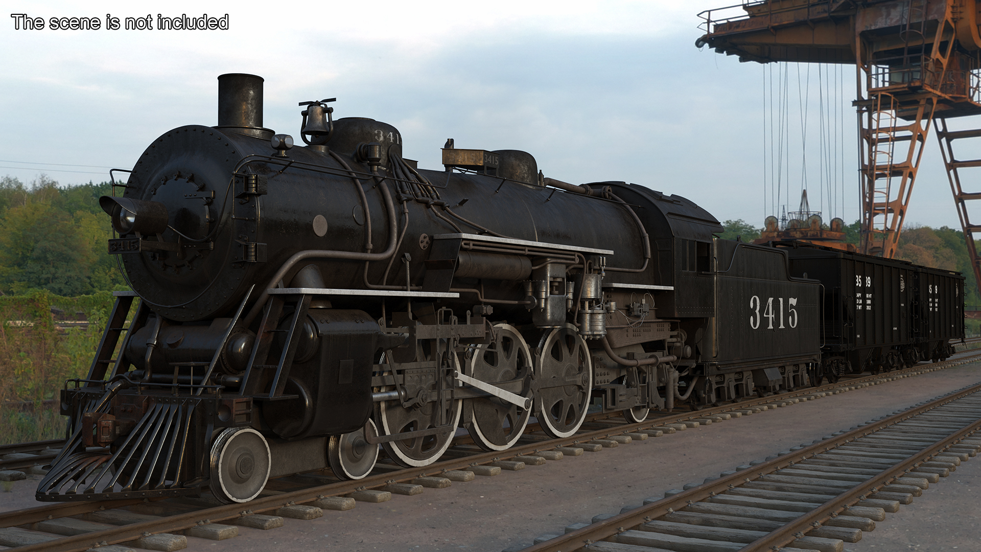 Steam Engine with Covered Hopper Cars 3D