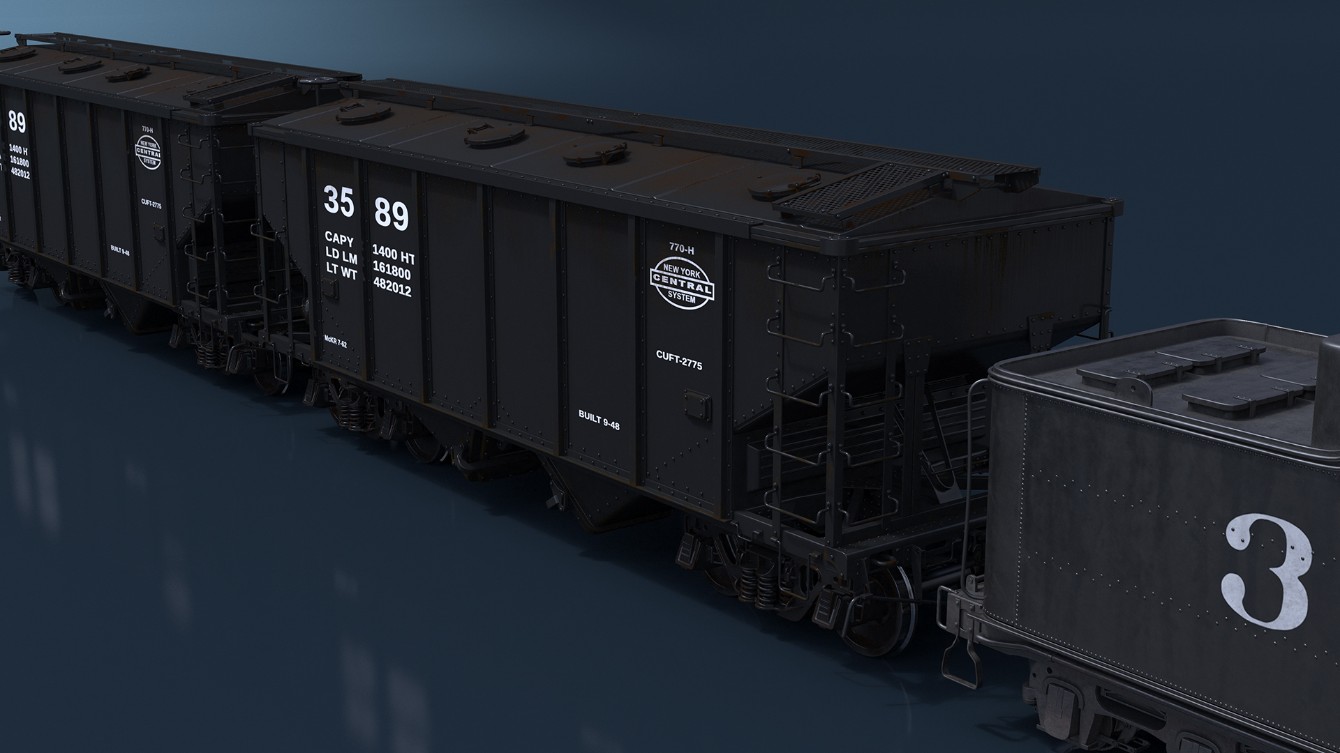 Steam Engine with Covered Hopper Cars 3D