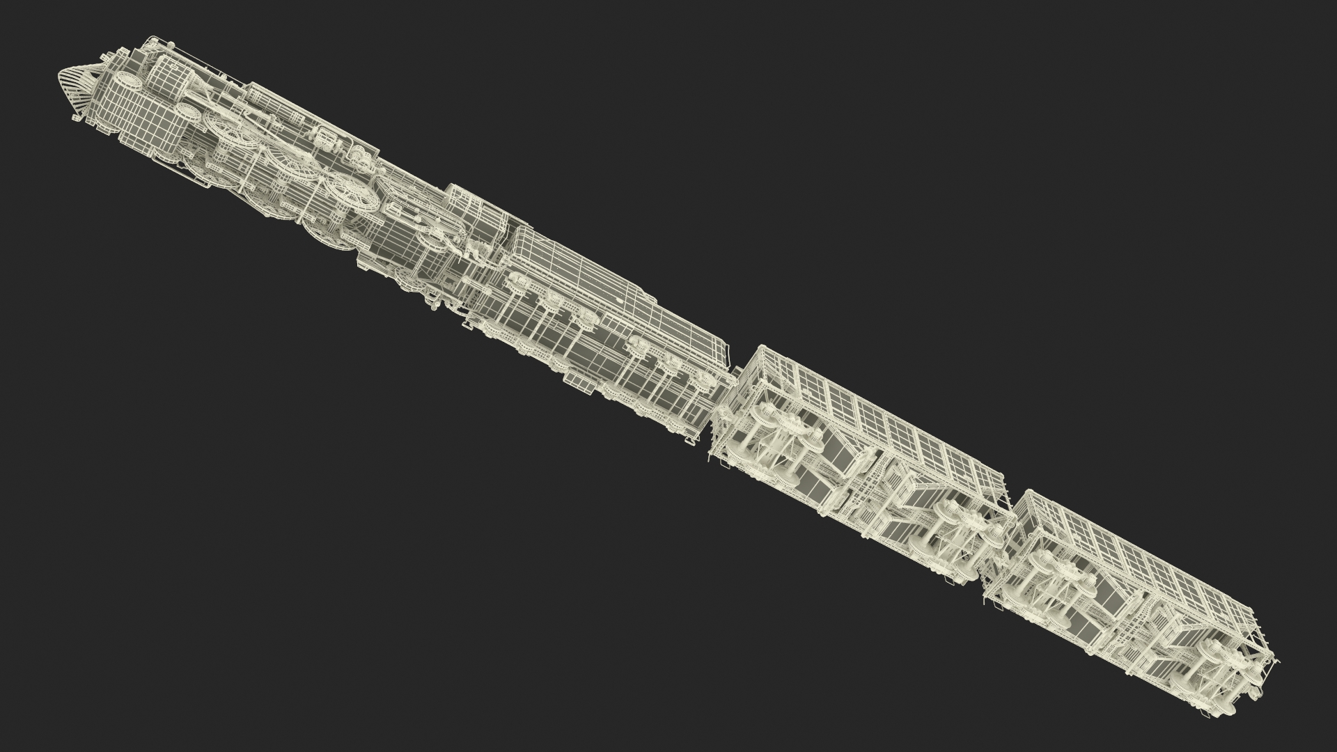 Steam Engine with Covered Hopper Cars 3D