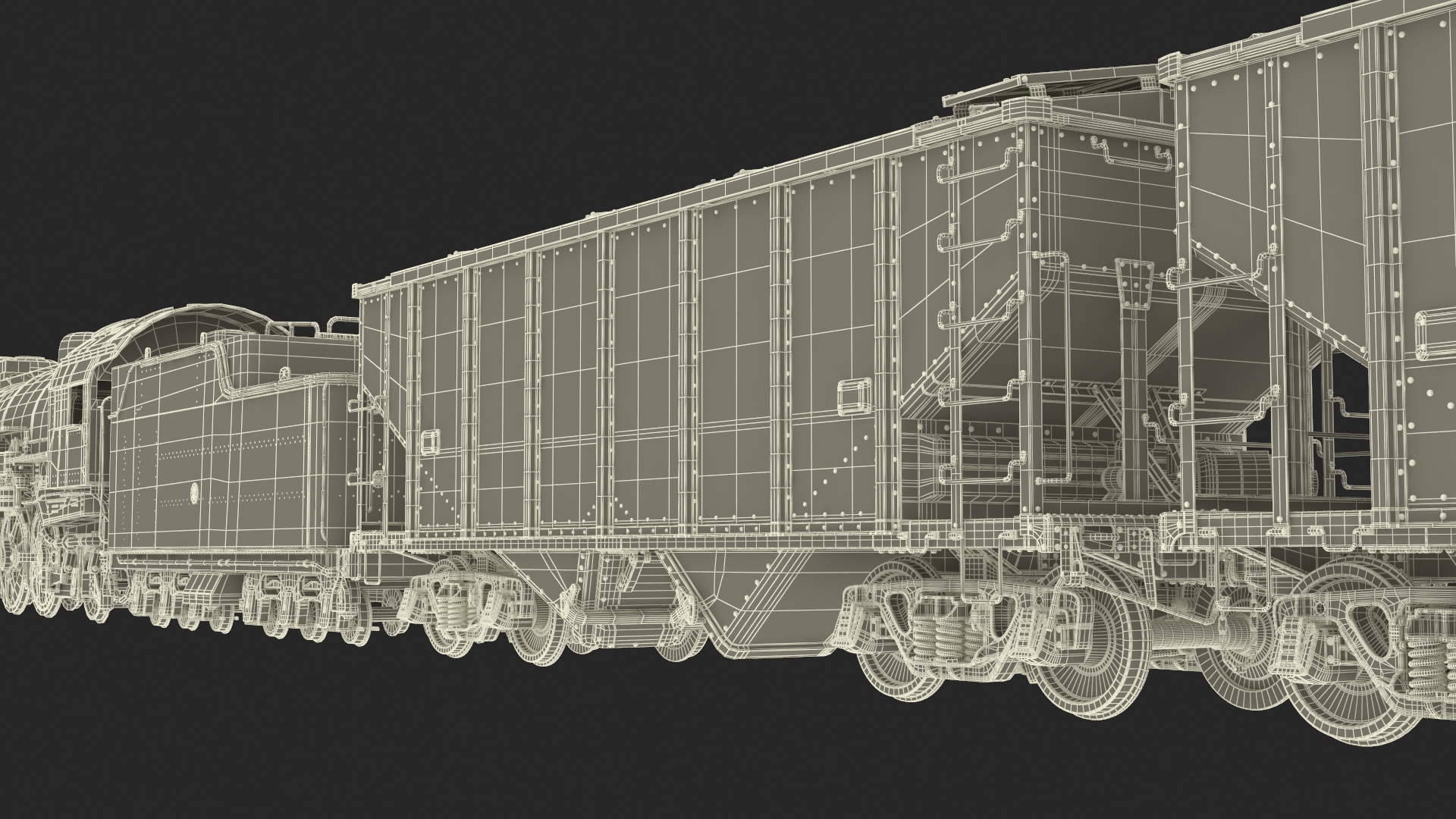 Steam Engine with Covered Hopper Cars 3D