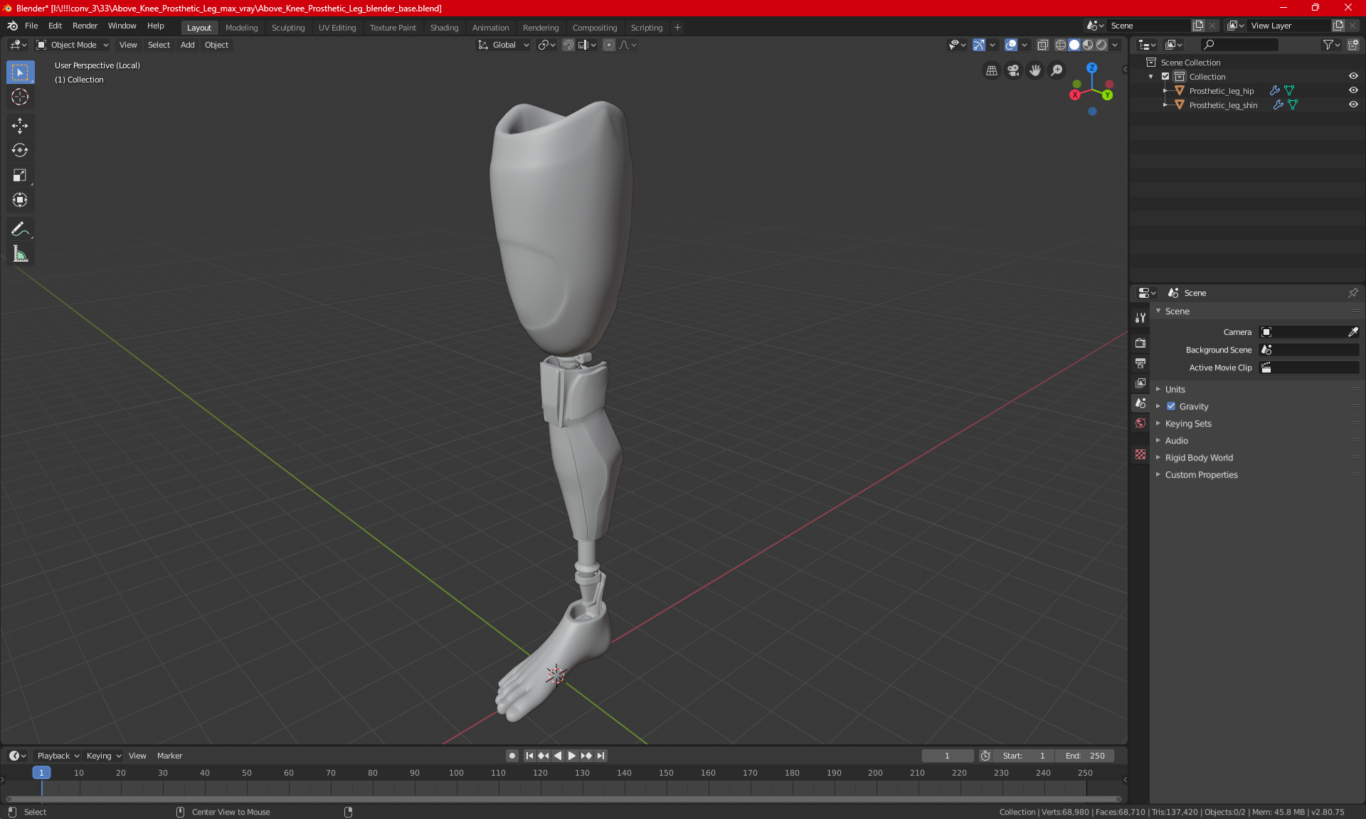3D model Above Knee Prosthetic Leg