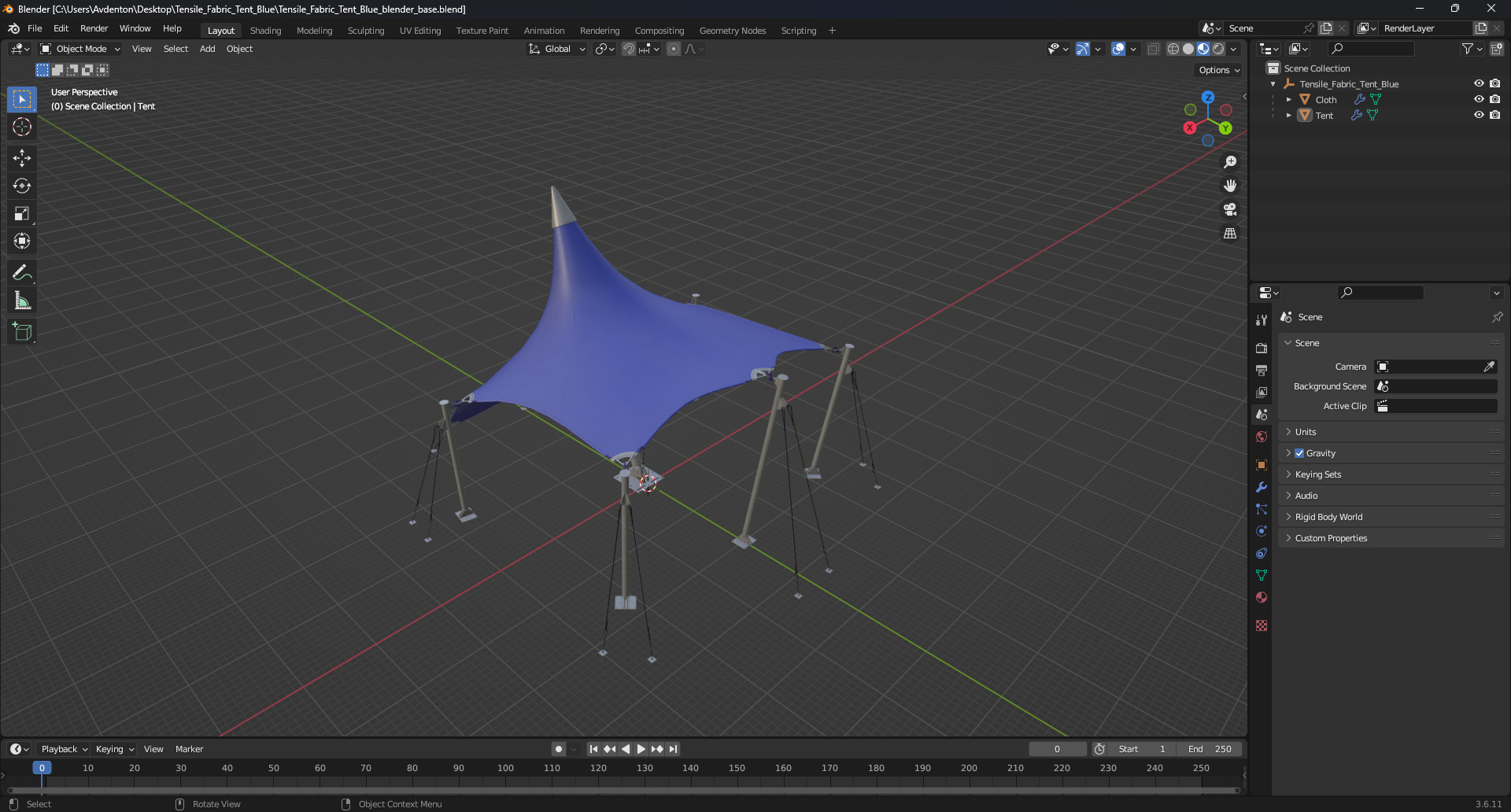 Tensile Fabric Tent Blue 3D model