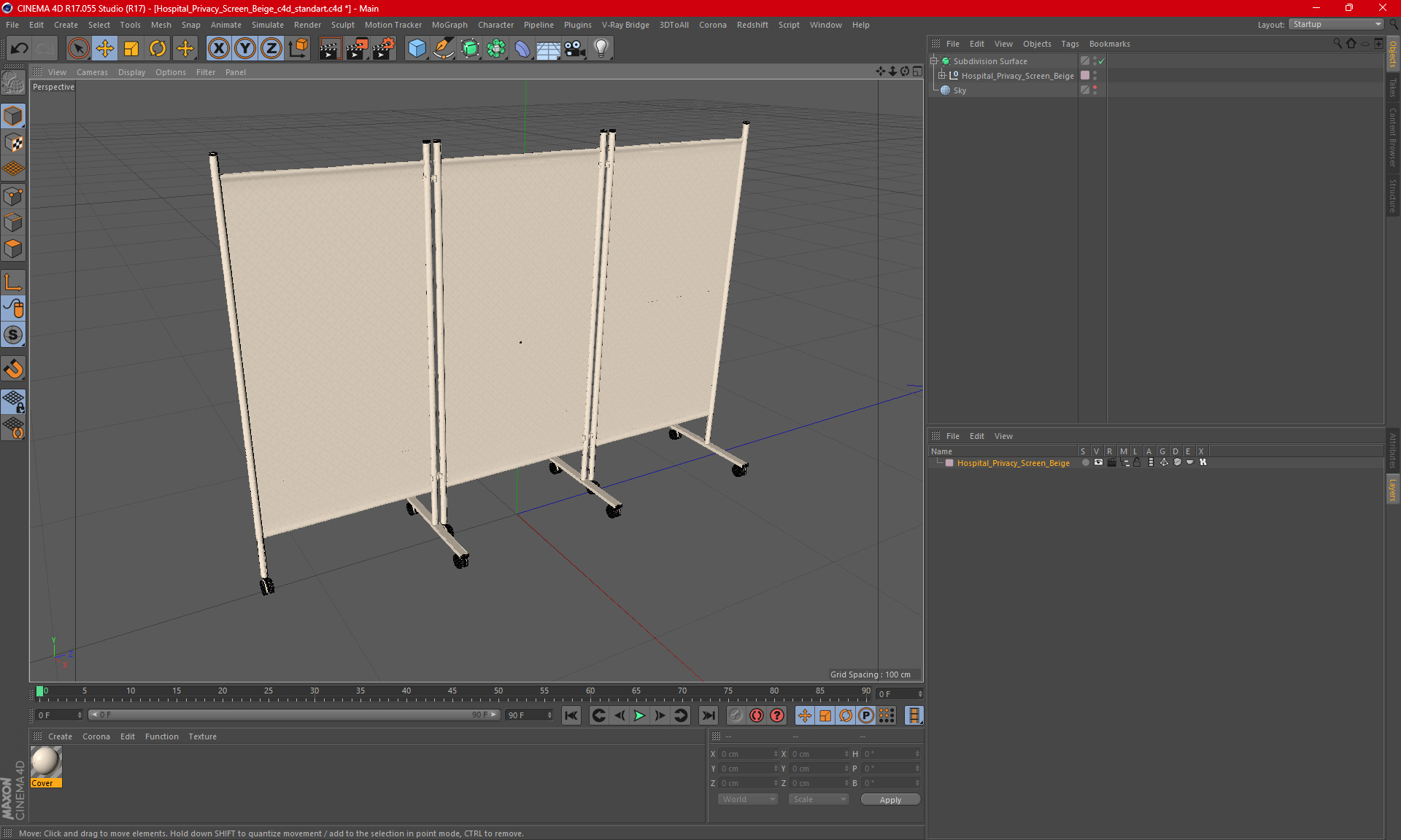 Hospital Privacy Screen Beige 3D model