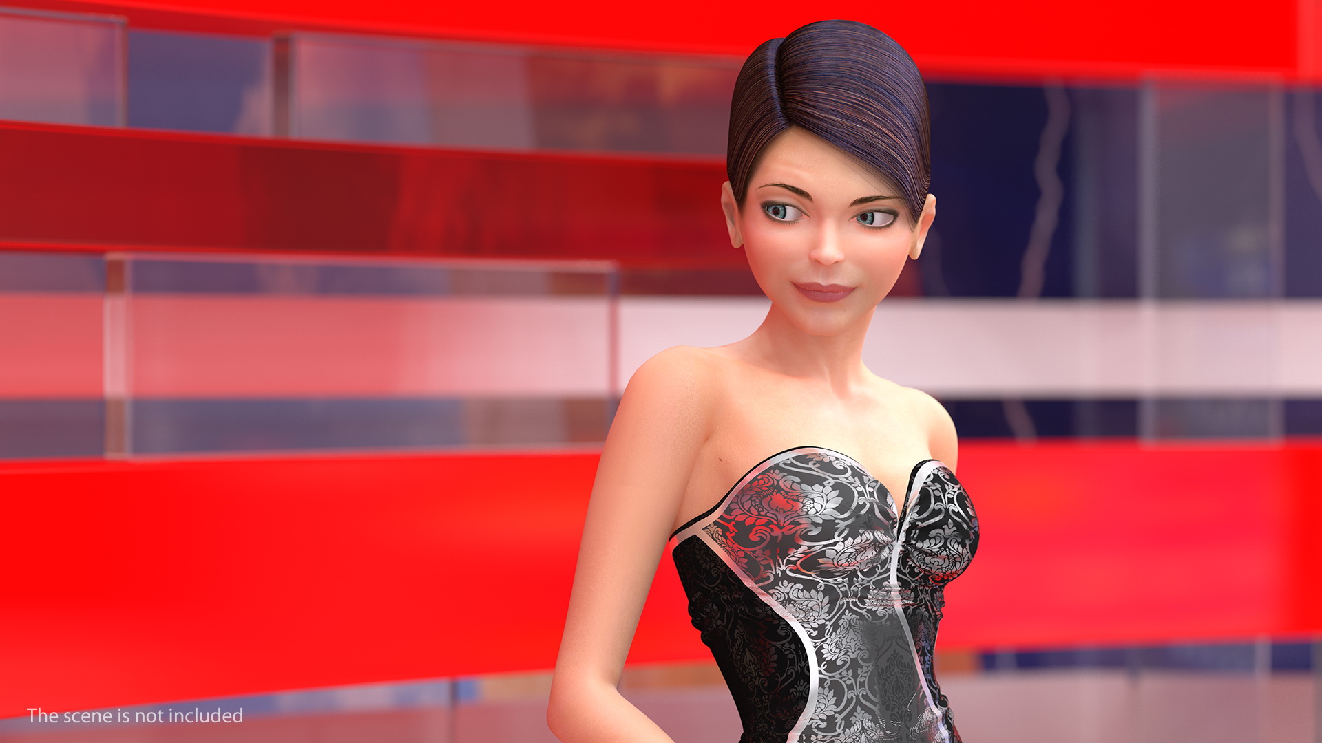 3D model Cartoon Young Woman Party Clothes Rigged