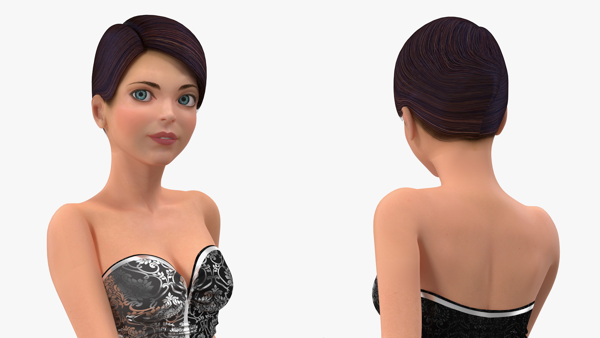 3D model Cartoon Young Woman Party Clothes Rigged
