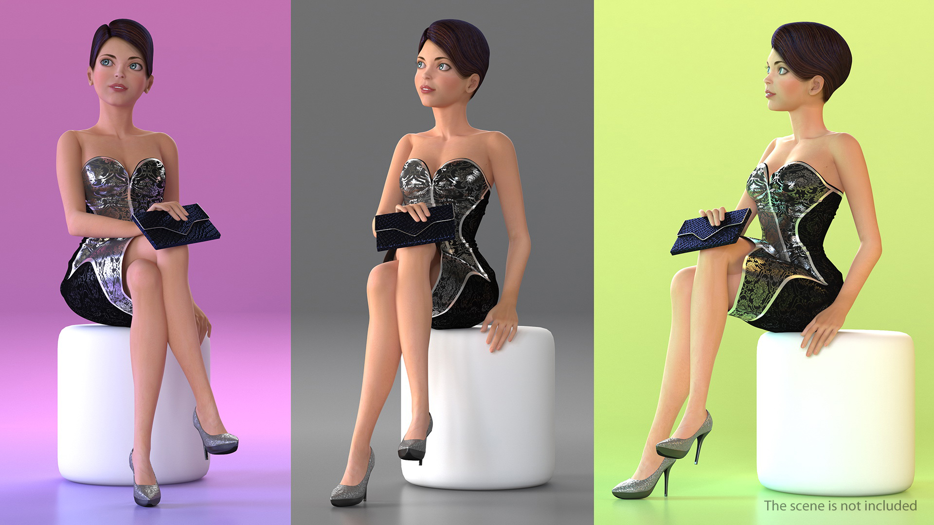 3D model Cartoon Young Woman Party Clothes Rigged