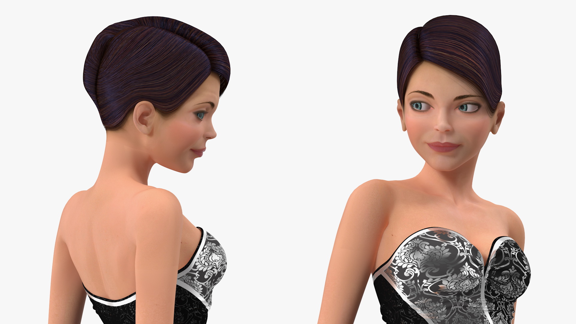 3D model Cartoon Young Woman Party Clothes Rigged