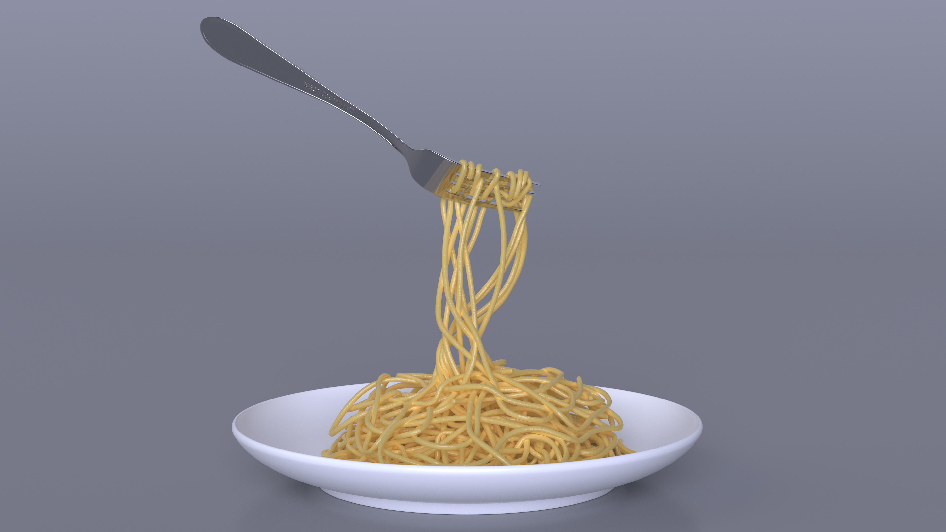 3D Cooked Spaghetti with Fork