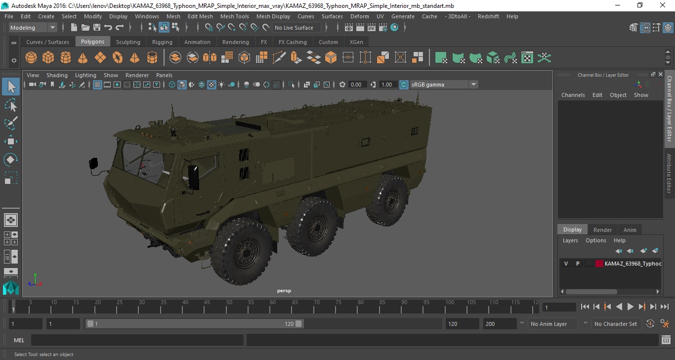 3D model KAMAZ 63968 Typhoon MRAP Simple Interior