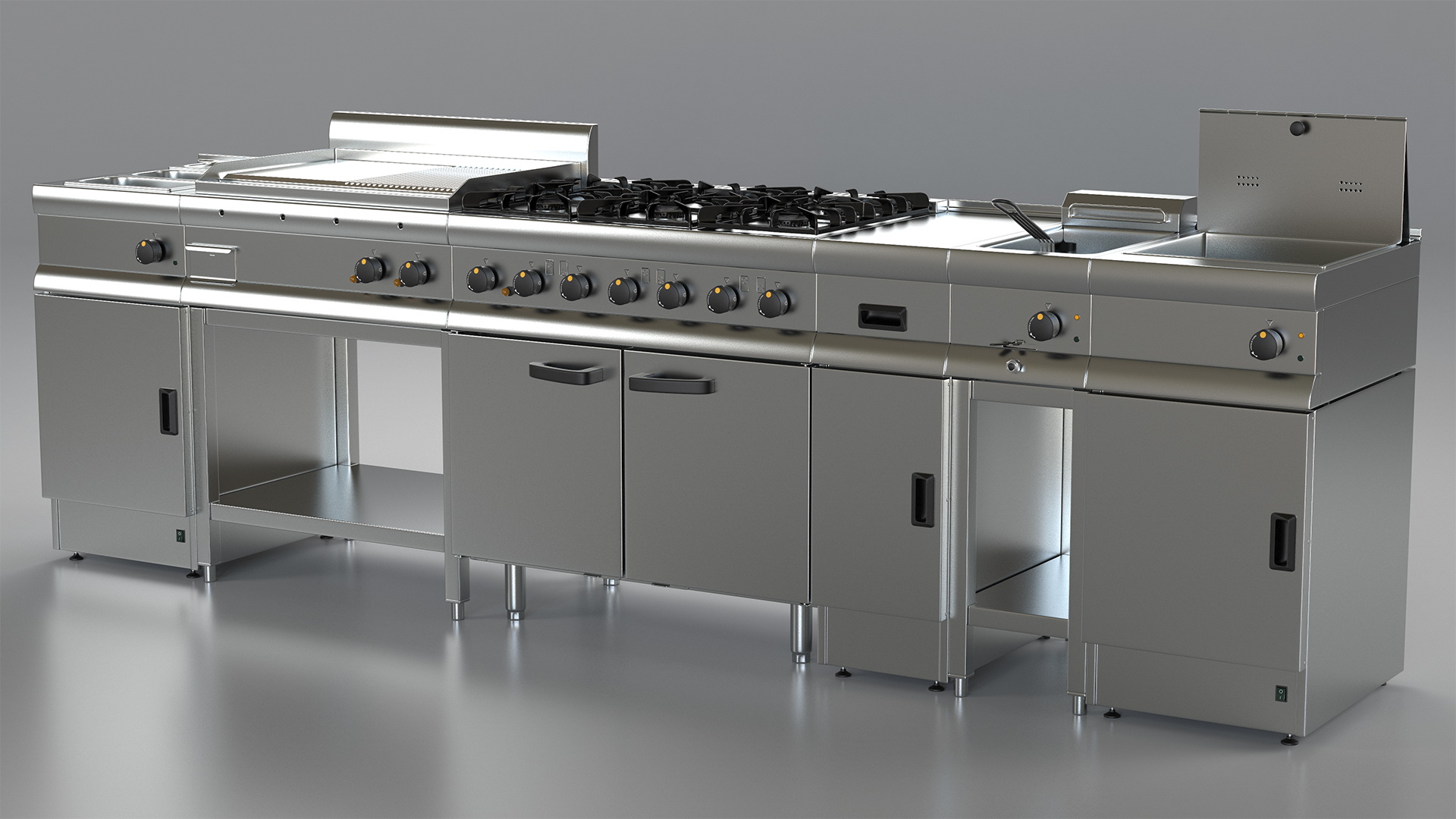 Professional Inox Kitchen Equipment Set 3D model