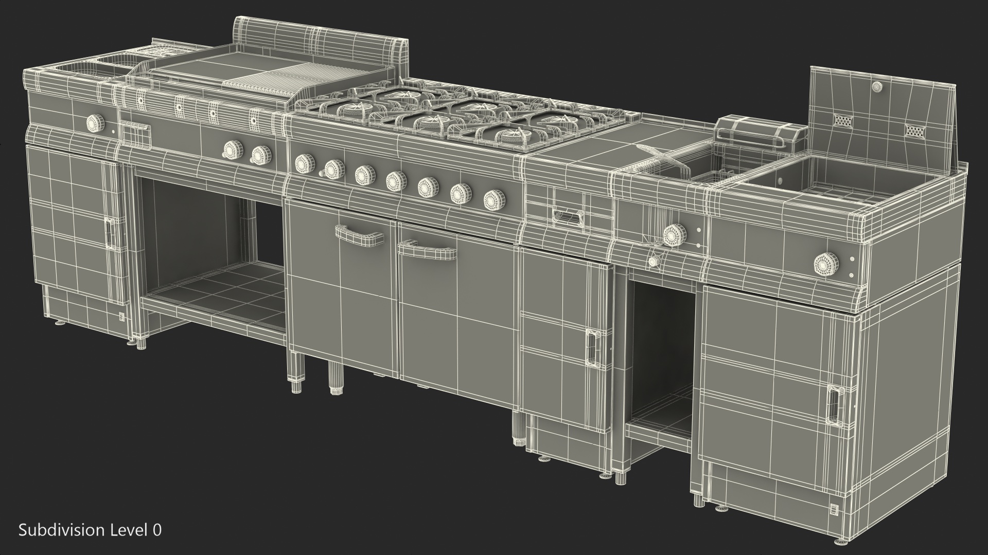 Professional Inox Kitchen Equipment Set 3D model