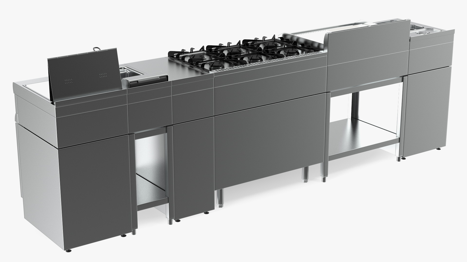 Professional Inox Kitchen Equipment Set 3D model