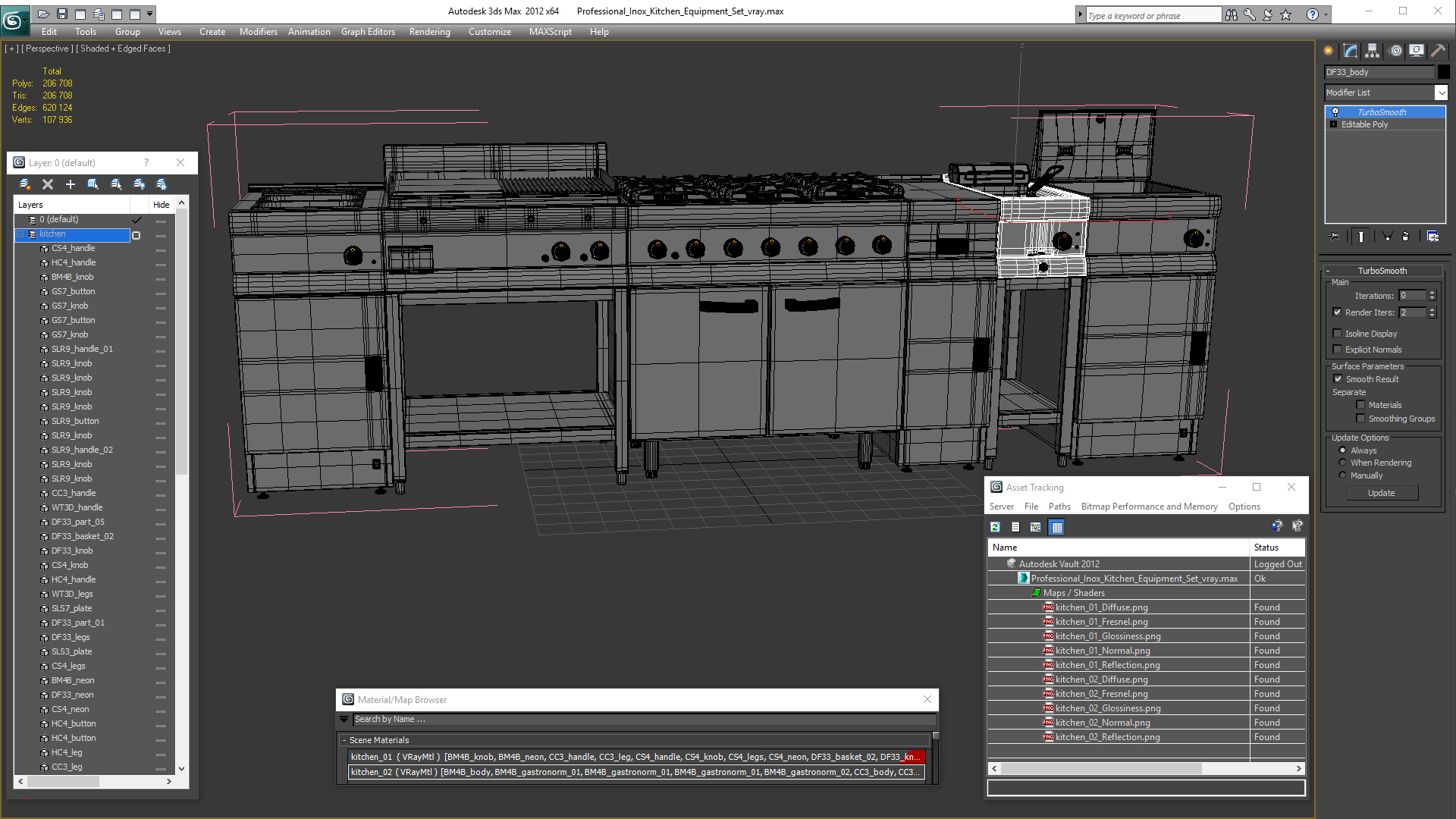 Professional Inox Kitchen Equipment Set 3D model