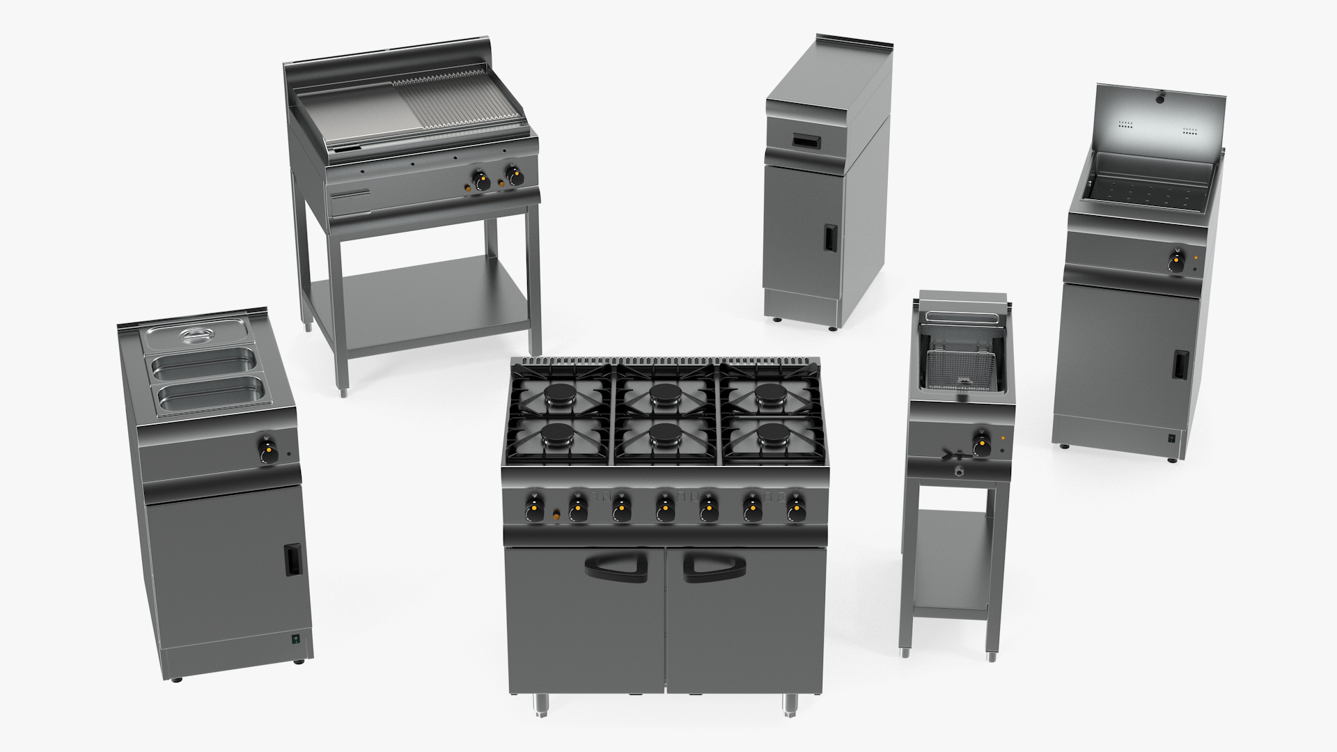 Professional Inox Kitchen Equipment Set 3D model
