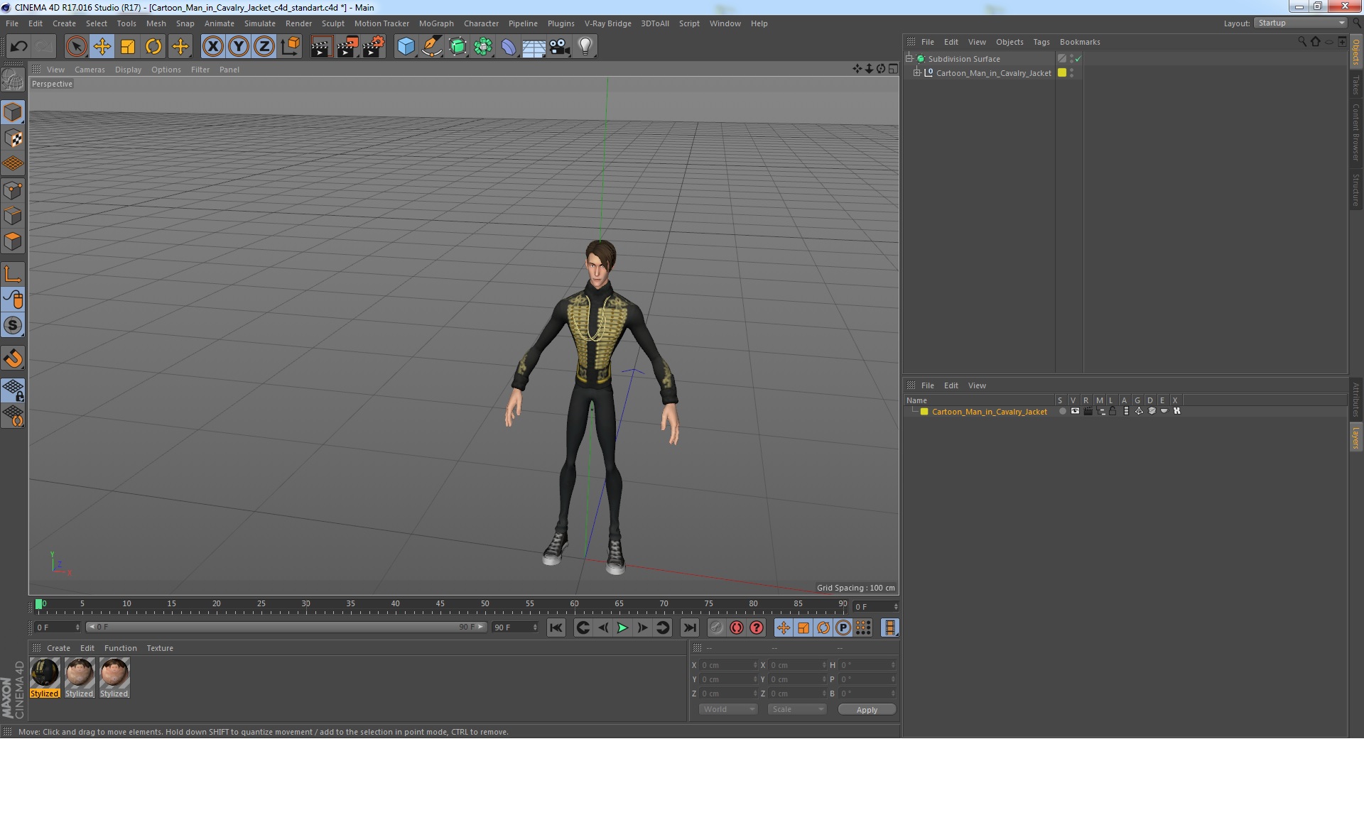 Cartoon Man in Cavalry Jacket 3D model