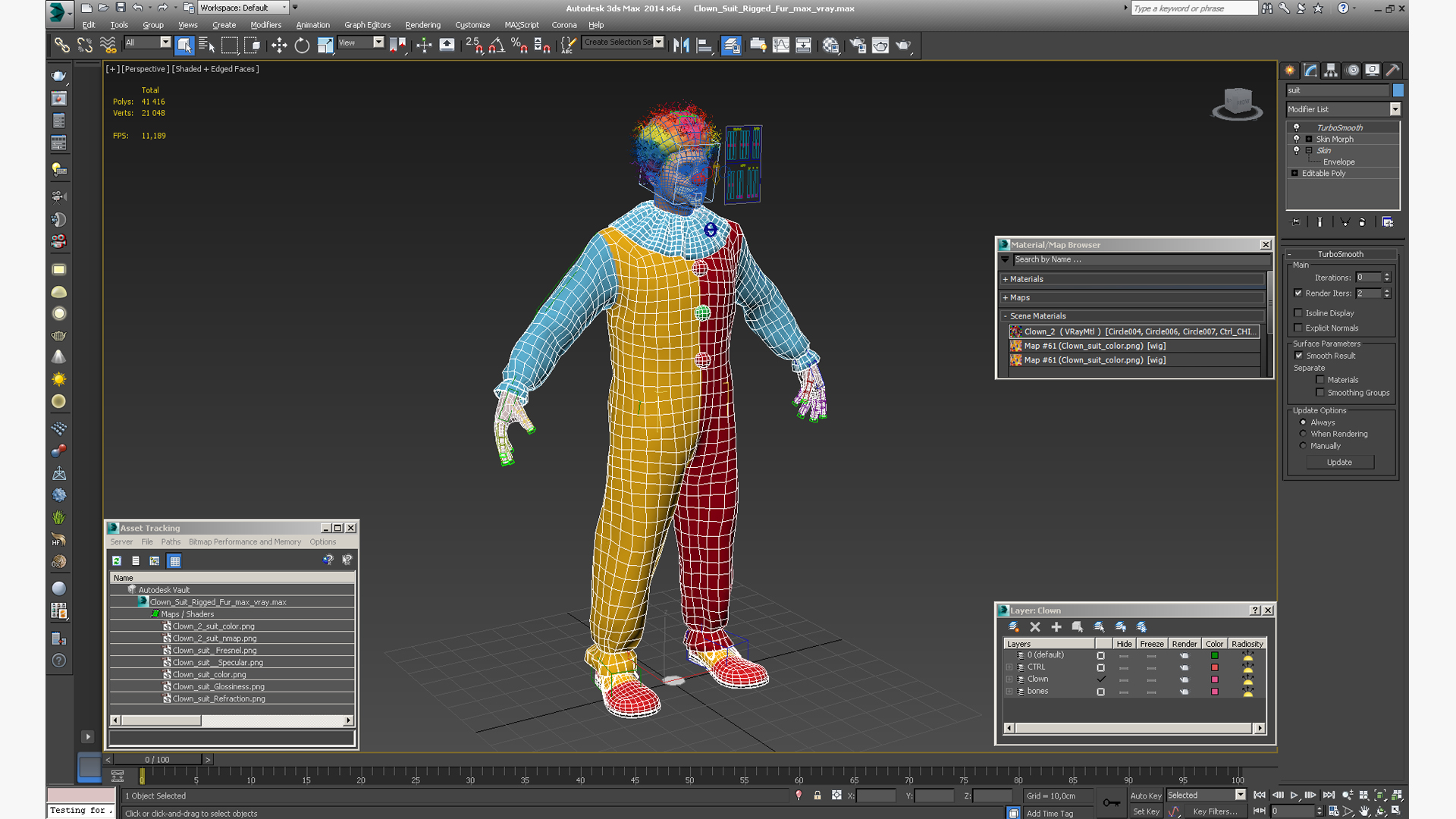 3D Clown Suit Rigged Fur