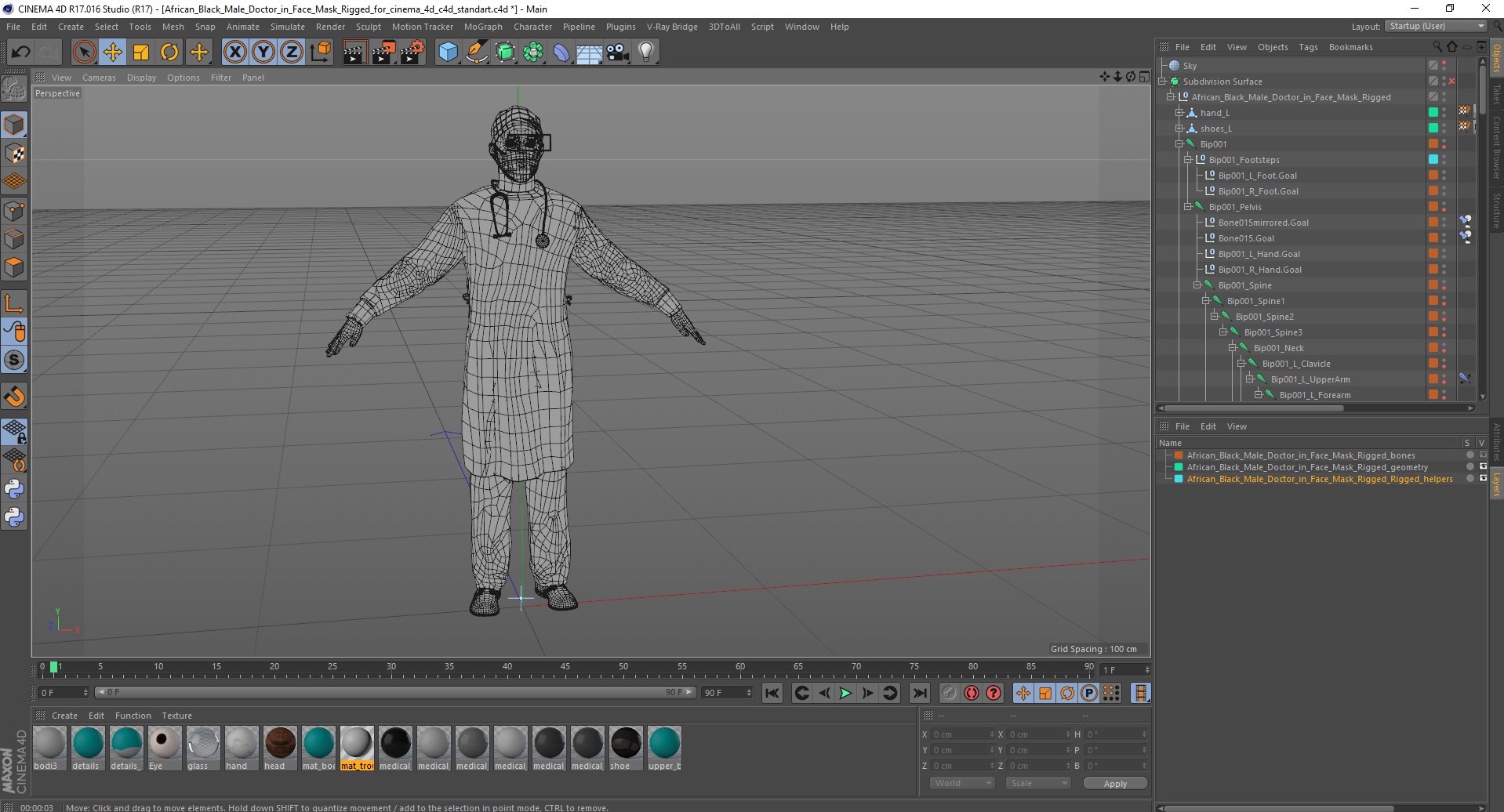 African Black Male Doctor in Face Mask Rigged for Cinema 4D 3D model