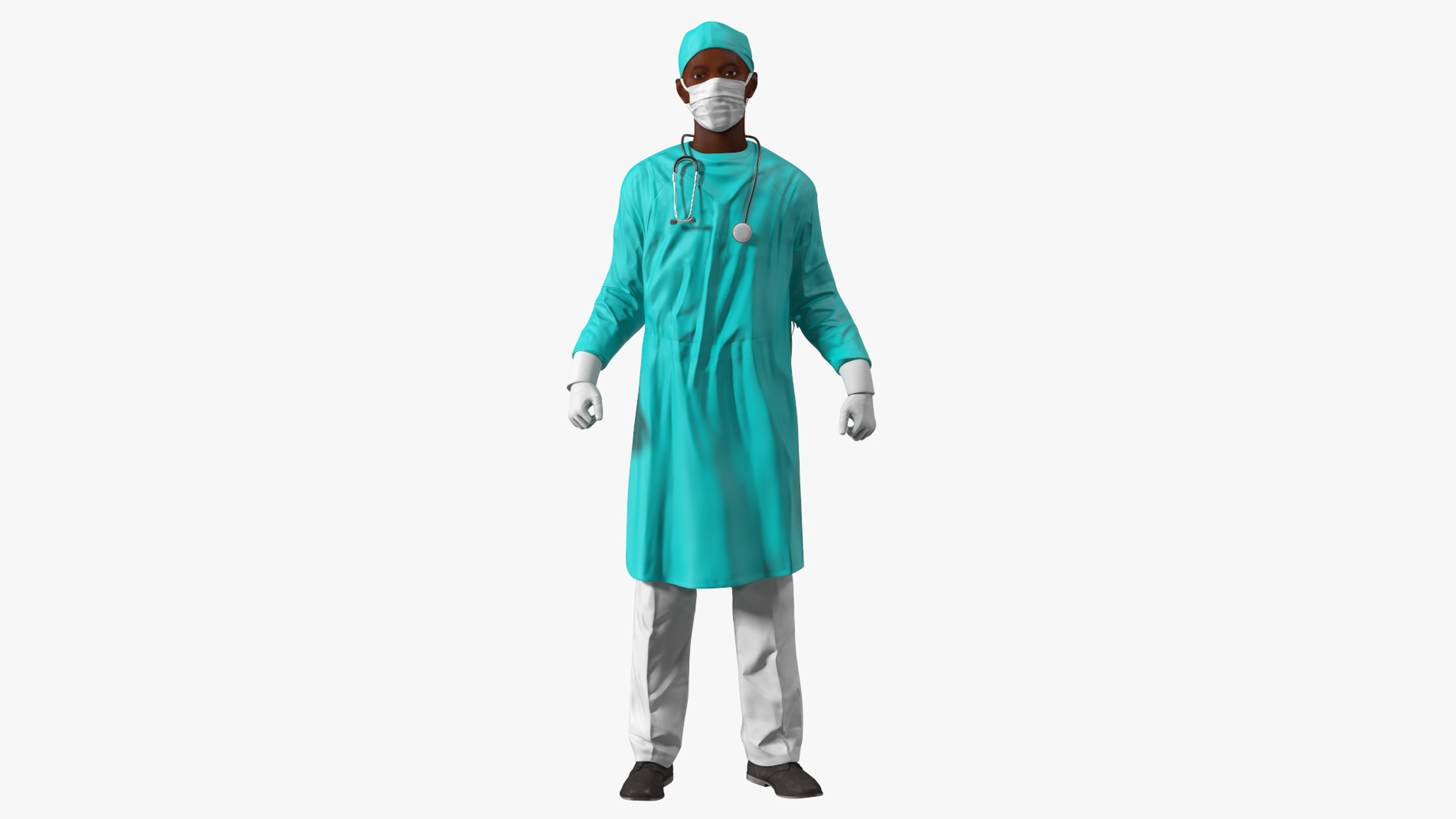 African Black Male Doctor in Face Mask Rigged for Cinema 4D 3D model
