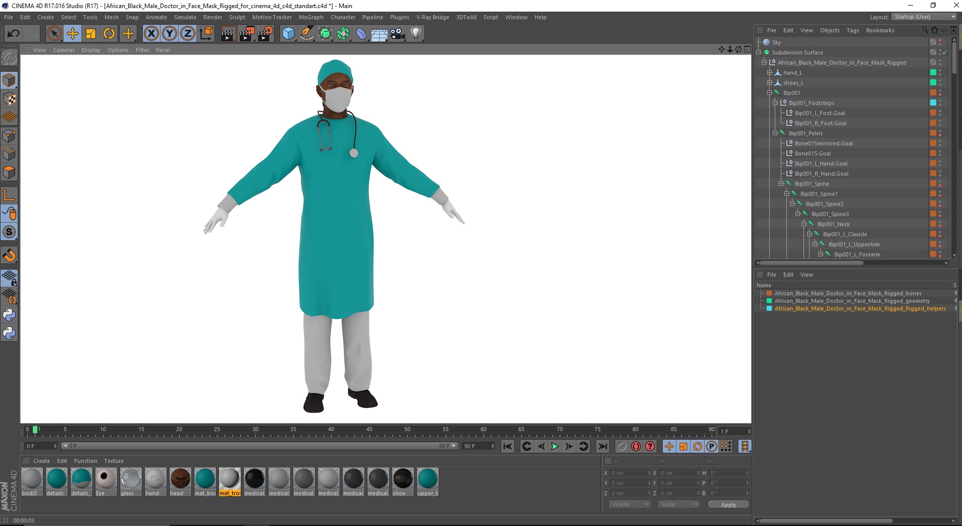 African Black Male Doctor in Face Mask Rigged for Cinema 4D 3D model