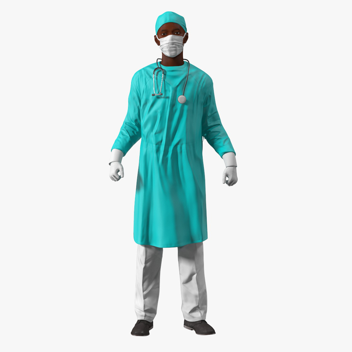 African Black Male Doctor in Face Mask Rigged for Cinema 4D 3D model