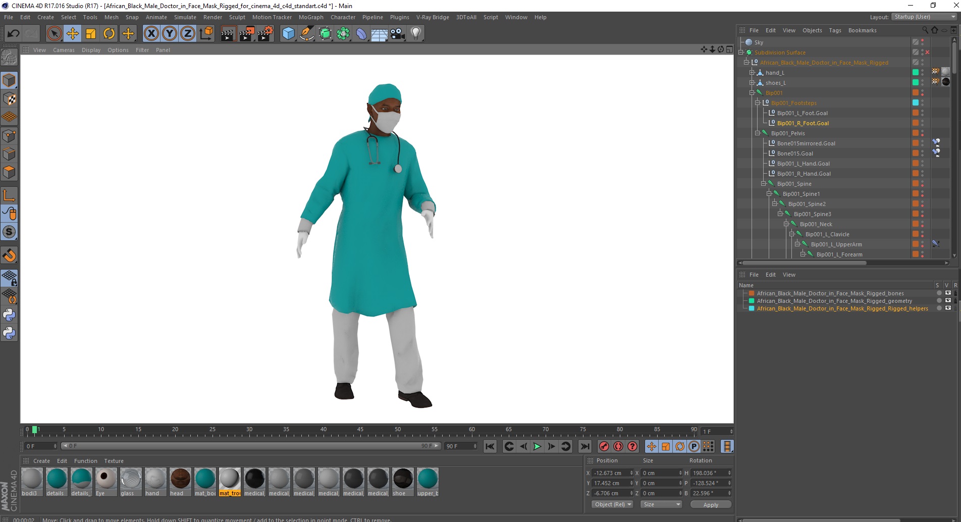 African Black Male Doctor in Face Mask Rigged for Cinema 4D 3D model