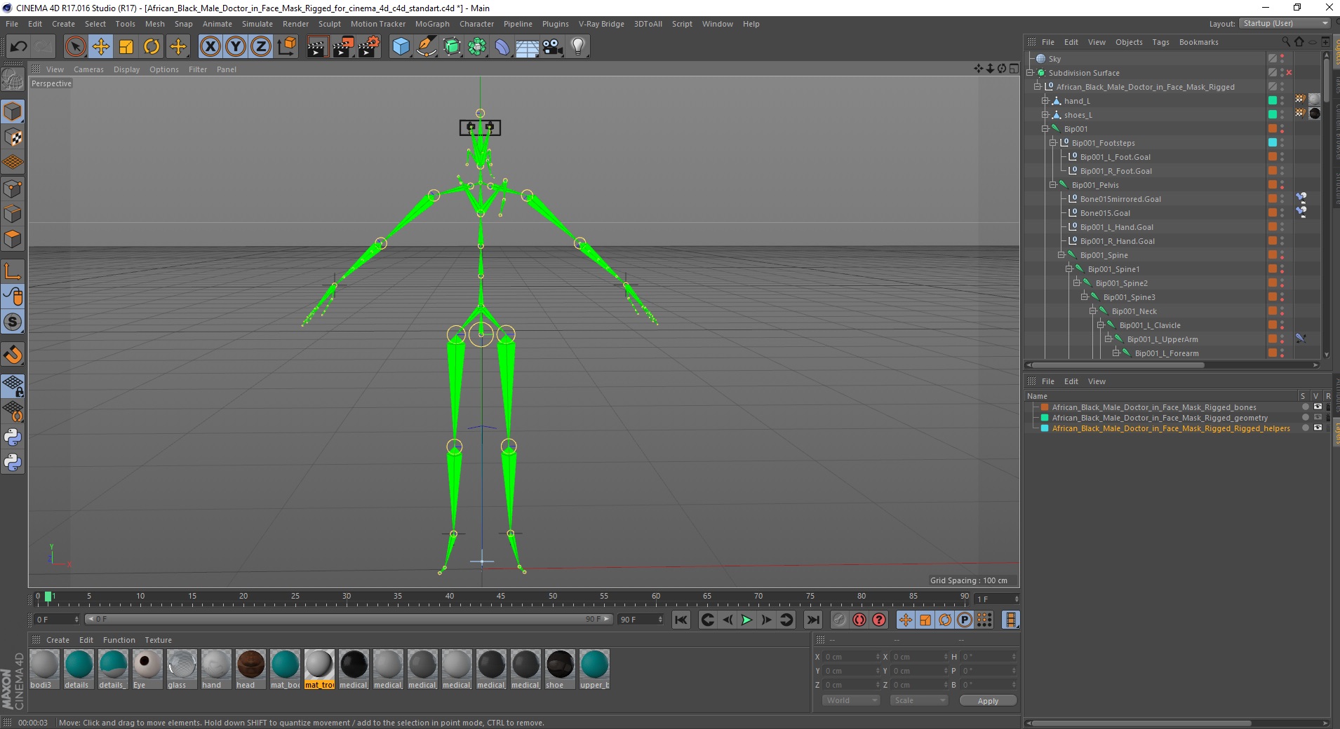 African Black Male Doctor in Face Mask Rigged for Cinema 4D 3D model
