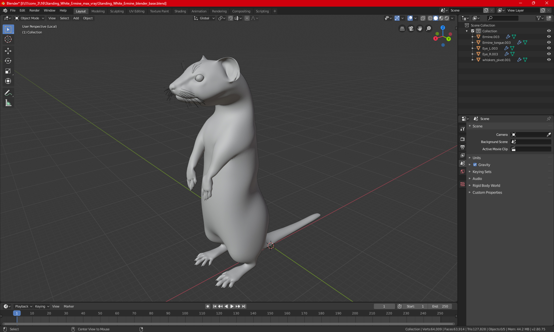 3D model Beringian Stoat Brown Standing Pose