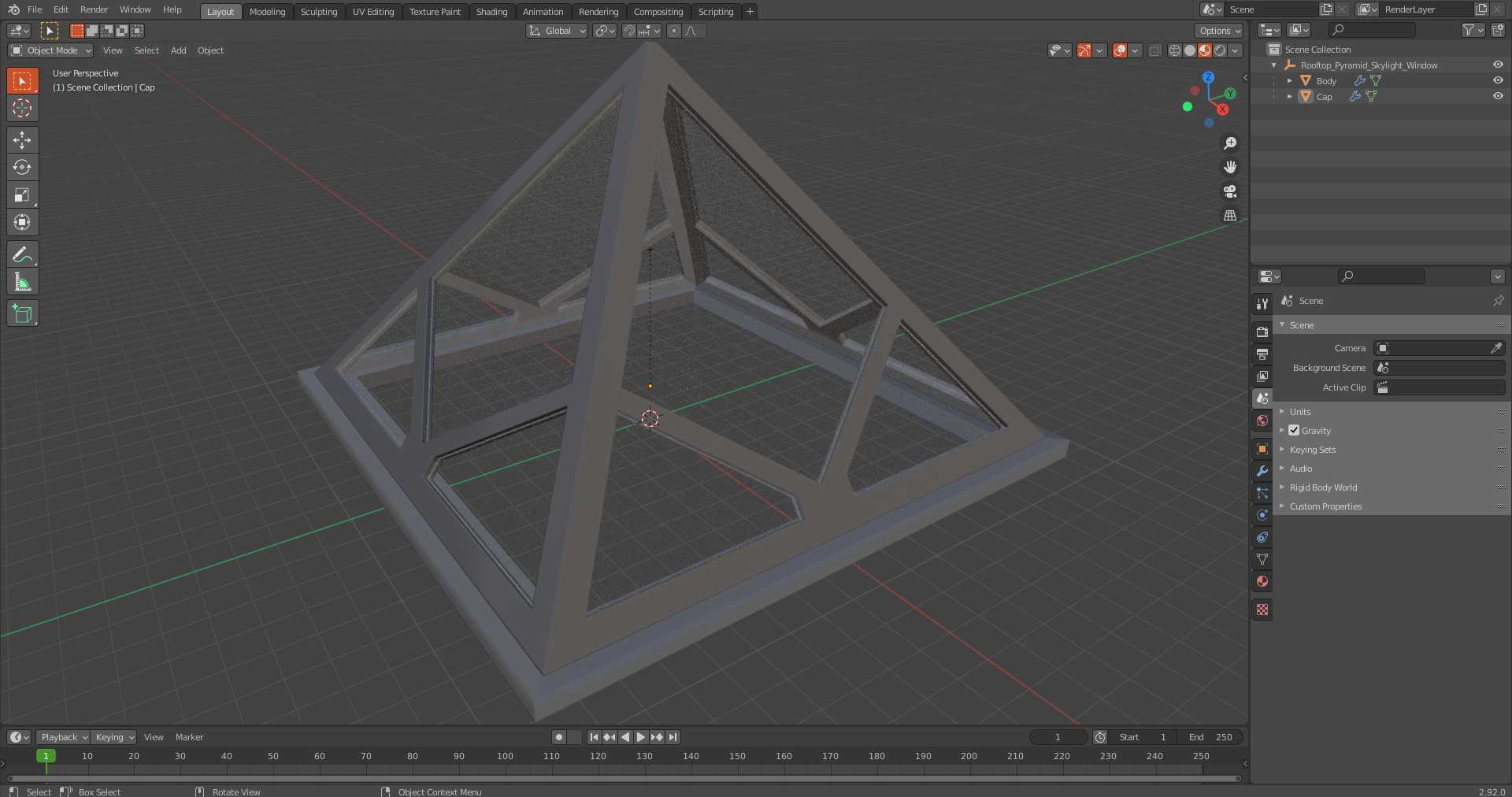 3D Rooftop Pyramid Skylight Window