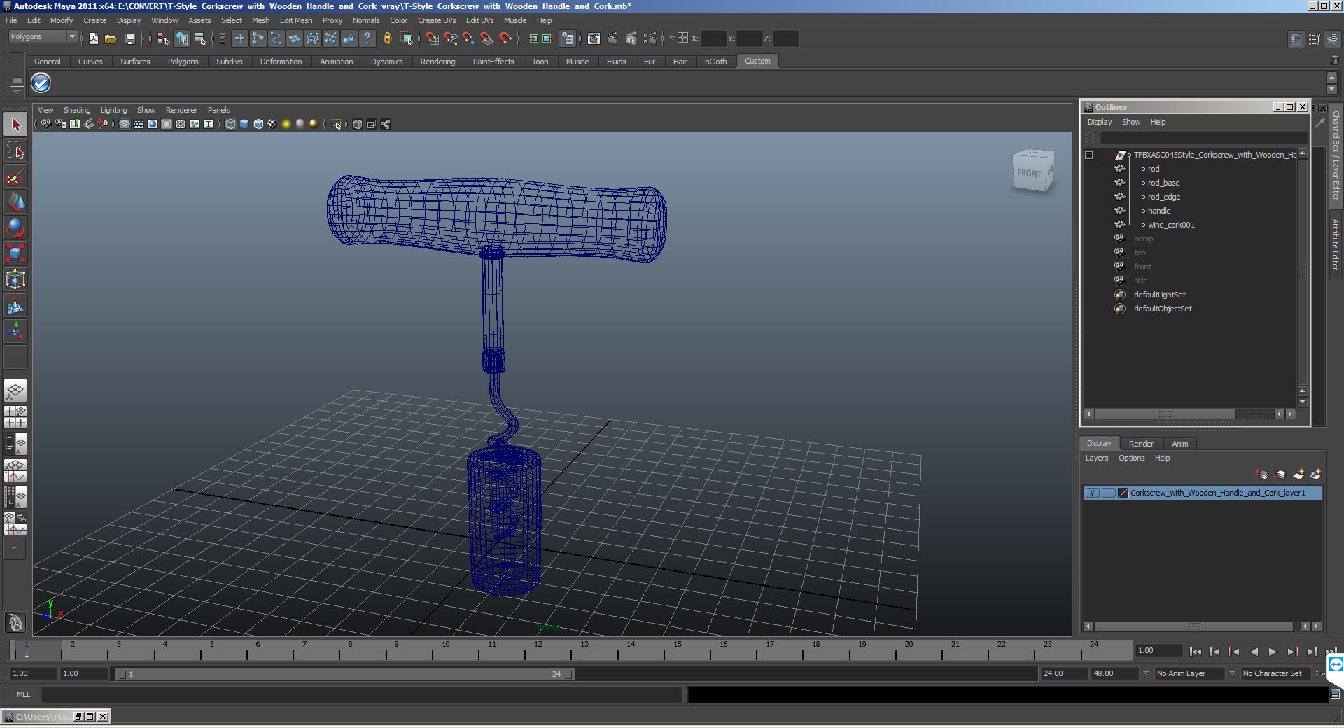 3D model T-Style Corkscrew with Wooden Handle and Cork