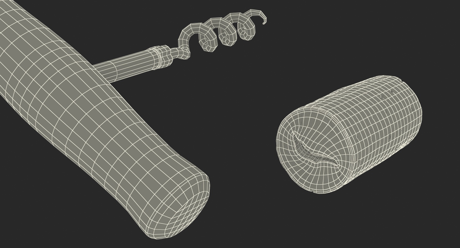 3D model T-Style Corkscrew with Wooden Handle and Cork