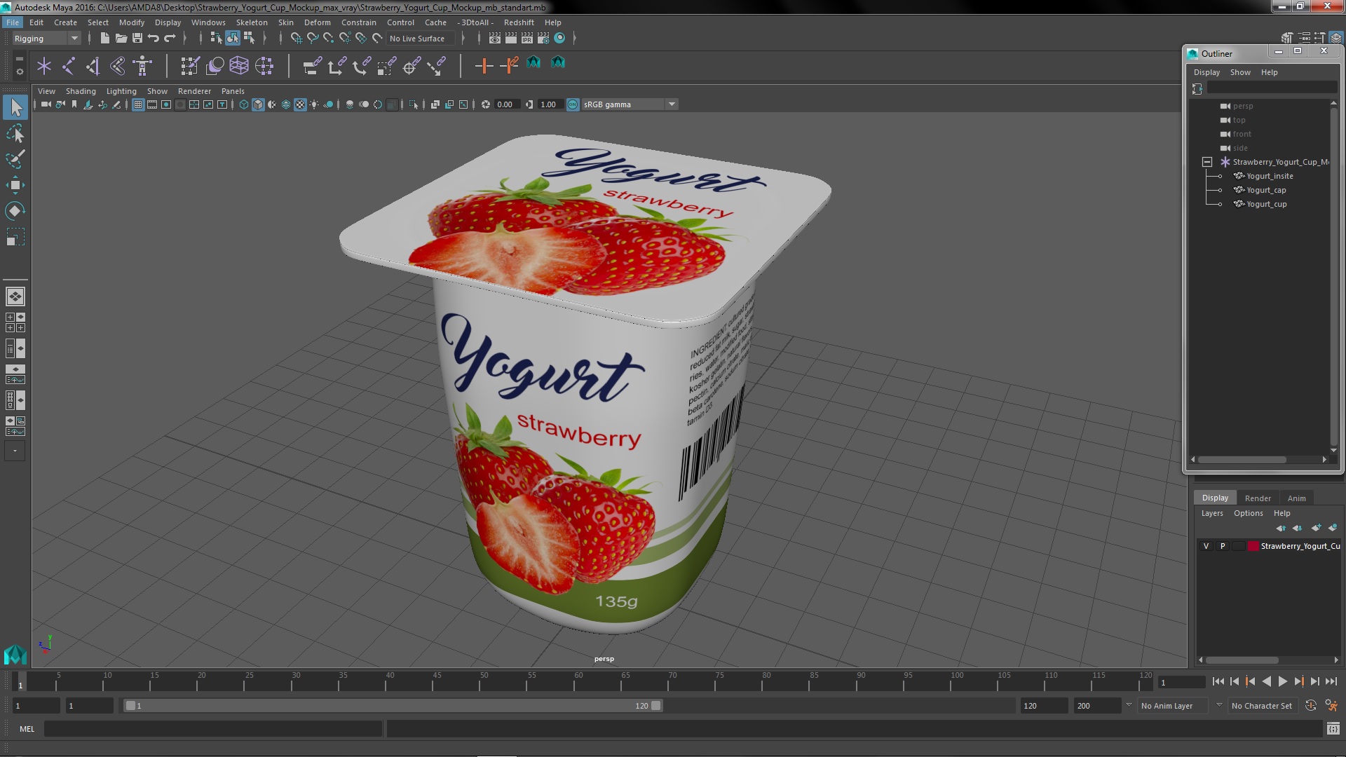 3D Strawberry Yogurt Cup Mockup model