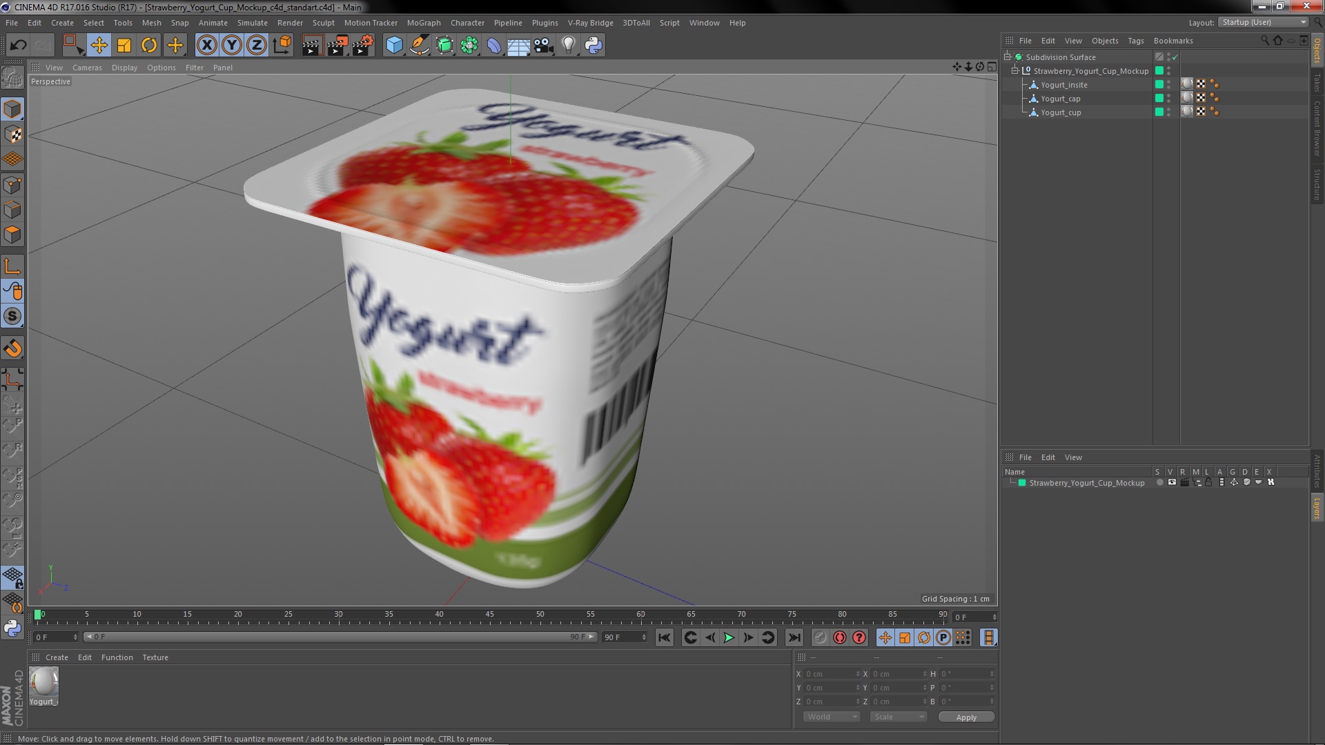 3D Strawberry Yogurt Cup Mockup model