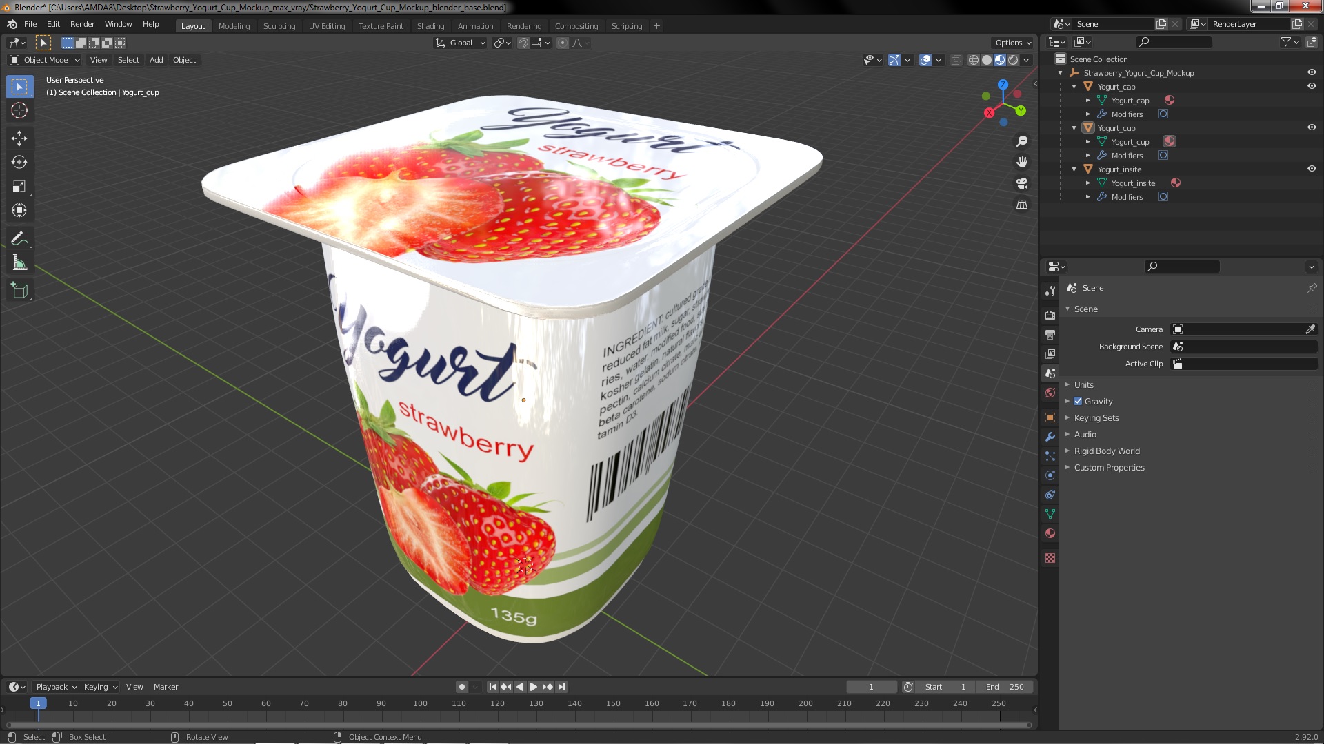 3D Strawberry Yogurt Cup Mockup model